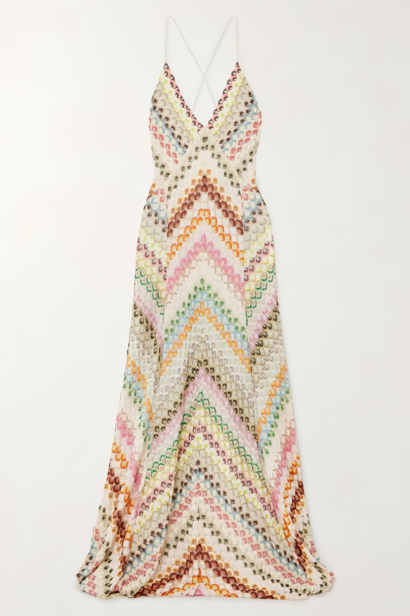 Haley Open-Back Crochet Knit Maxi Dress 
