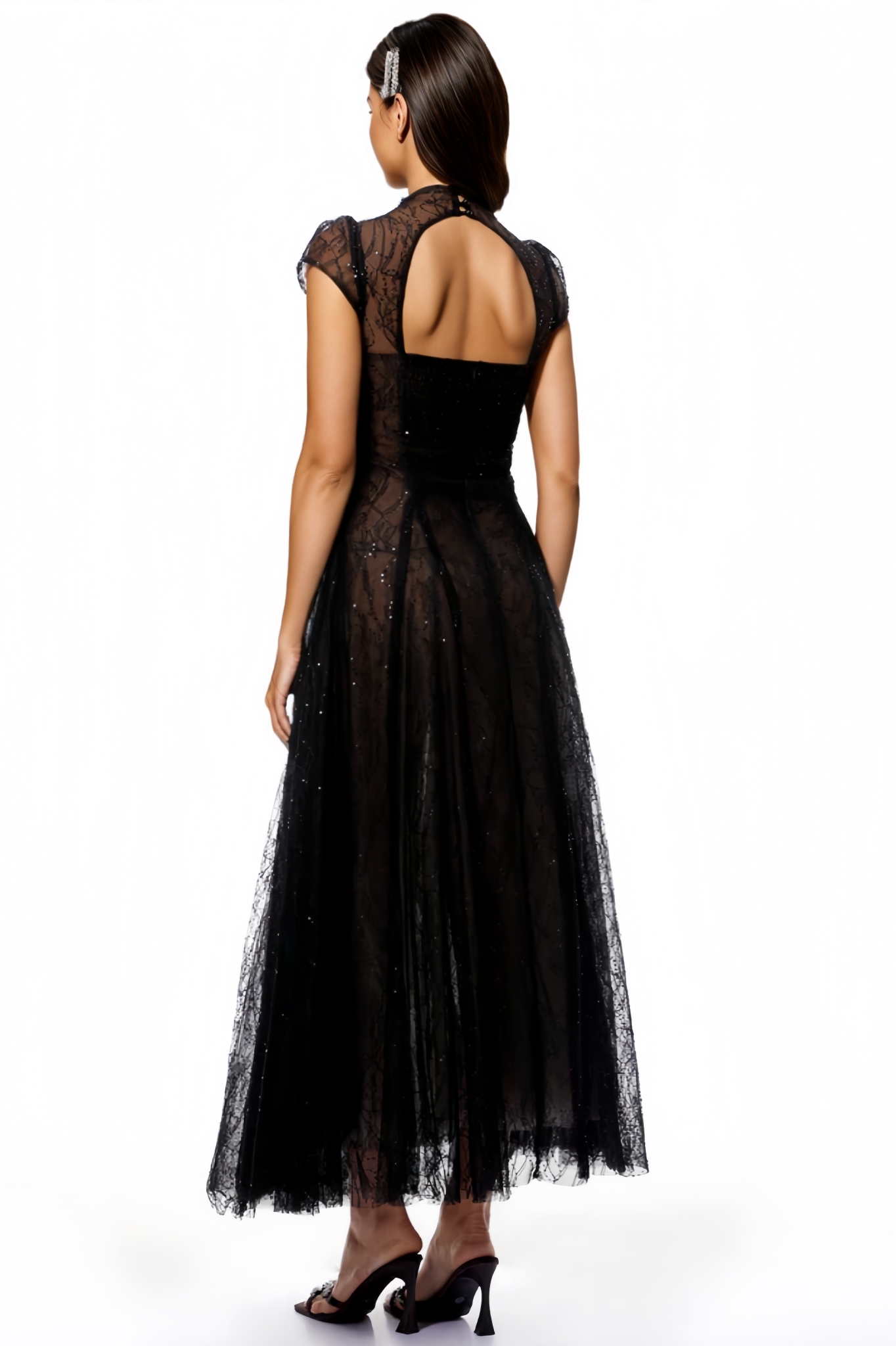 Maledy Black Sequin Lace Maxi Dress