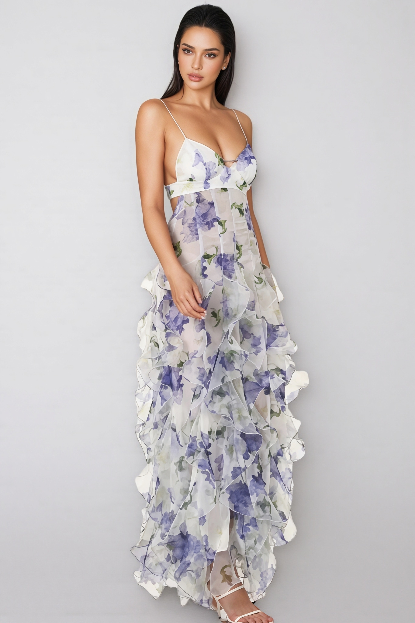 Elwyn Ruffle Transparante Maxi Dress