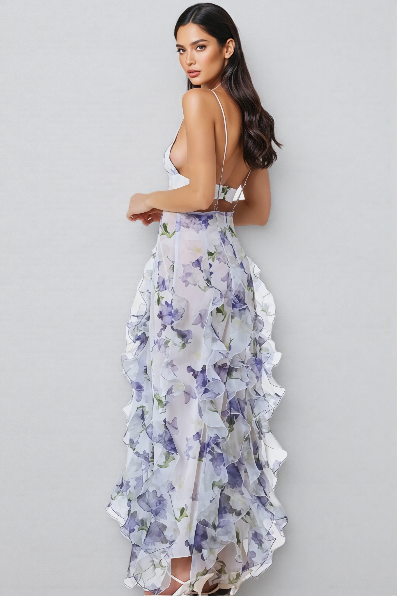 Elwyn Ruffle Transparante Maxi Dress