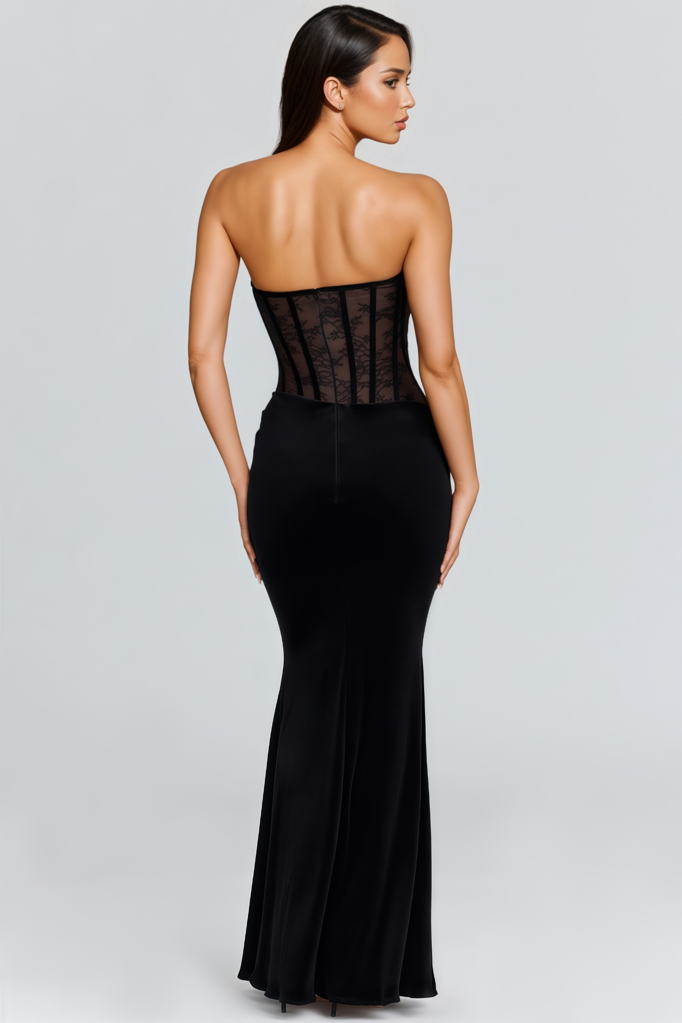 Narid Black Mesh Lace Maxi  Dress