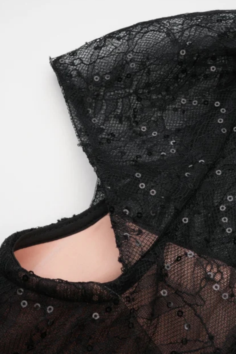 Maledy Black Sequin Lace Maxi Dress