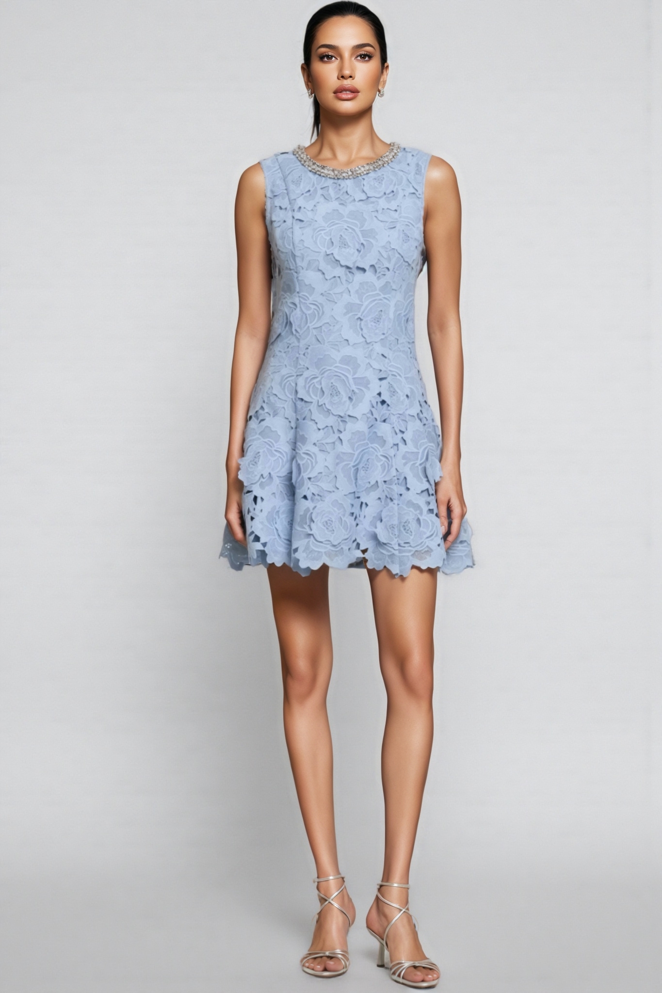 Beldend Sleeveless Floral Lace Mini Dress