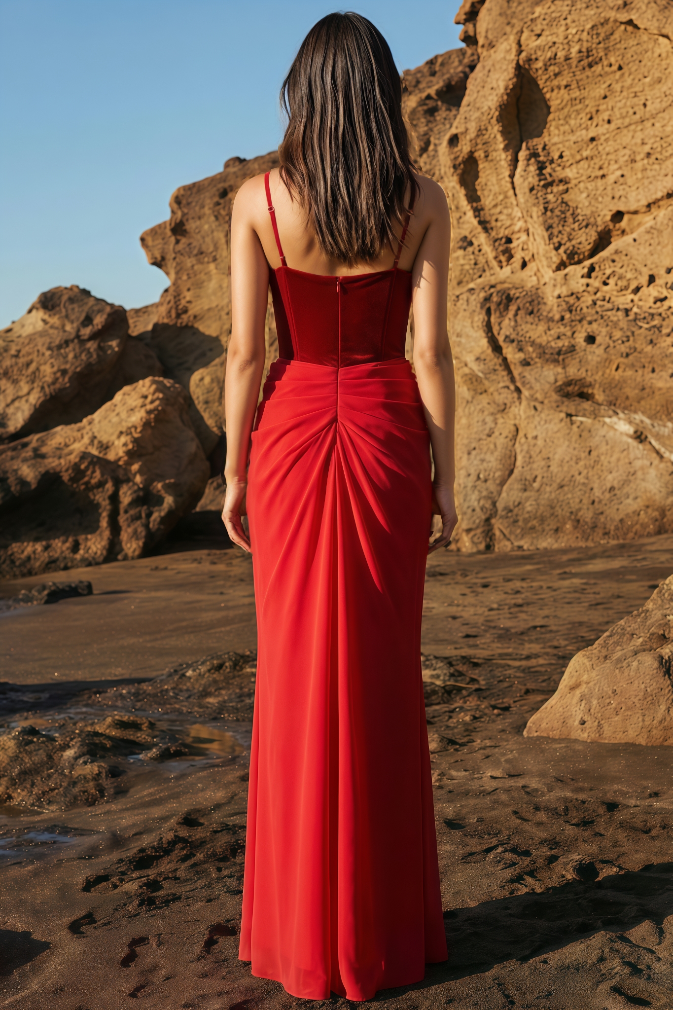 Elrik Red Velvet Corset Maxi Dress