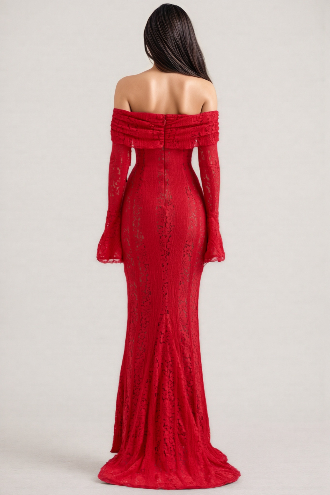 Allson Red Off Shoulder Floral Lace Maxi Dress