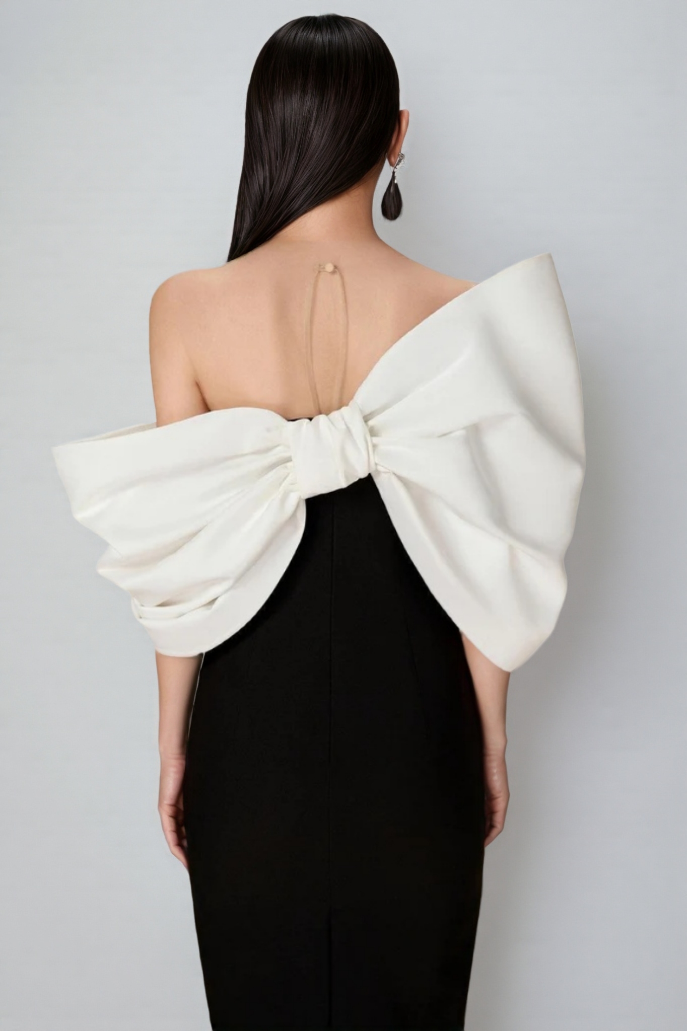 Delilah Bow Off-Shoulder Asymmetrical Midi Dress