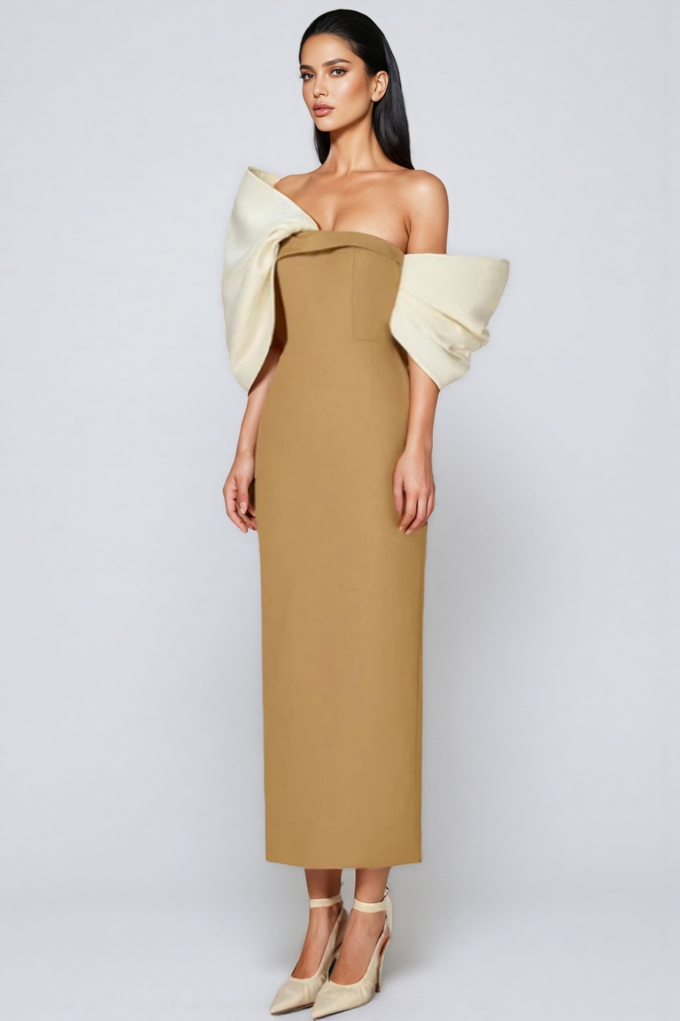 Belia Strapless 3D Bow Maxi Dress-Yellow
