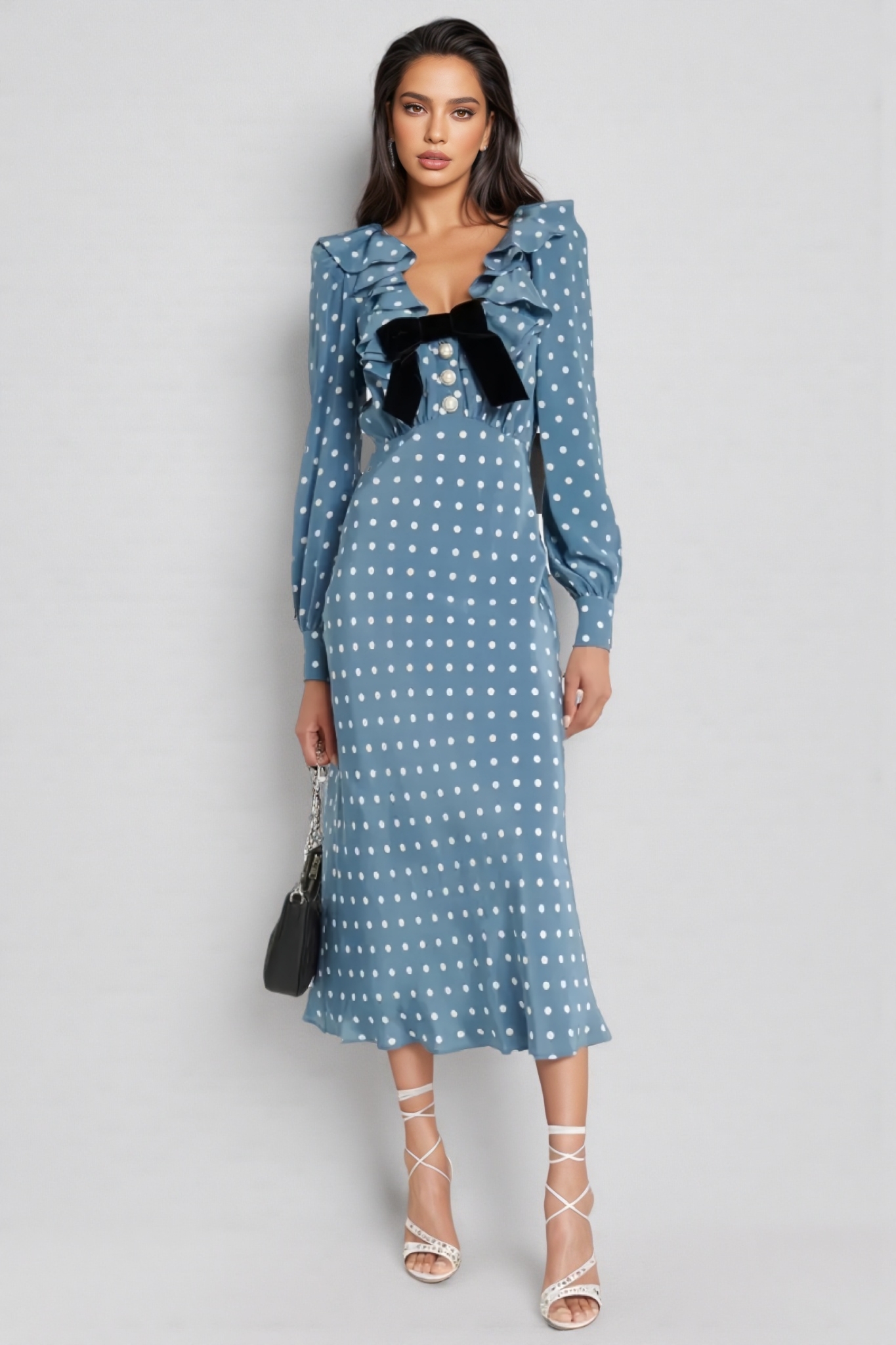 Elmer Blue Polka Dot Chiffon Maxi Dress