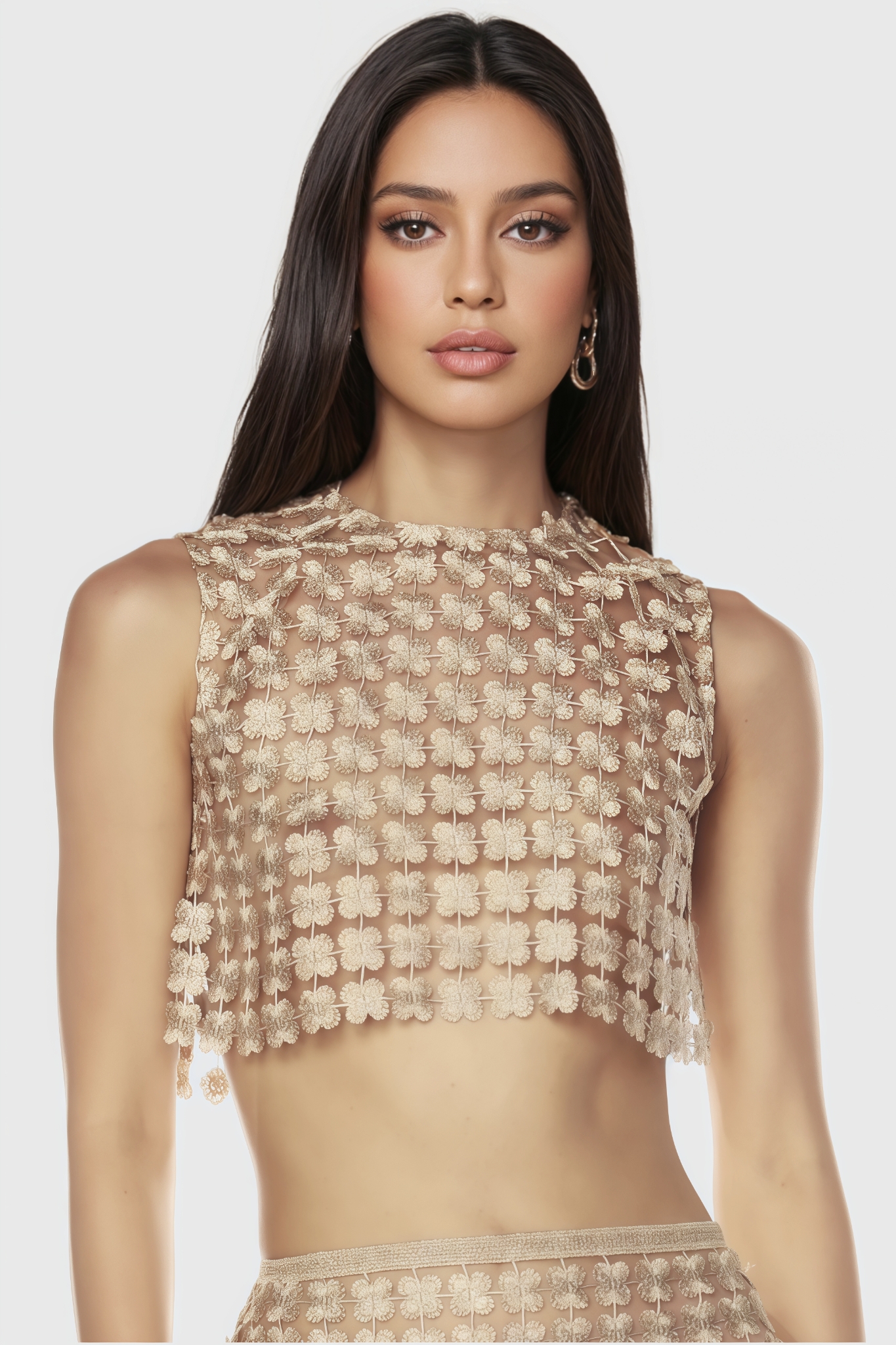 Noelle Sheer Plaid Fishtail Maxi Dress Two Piece Set