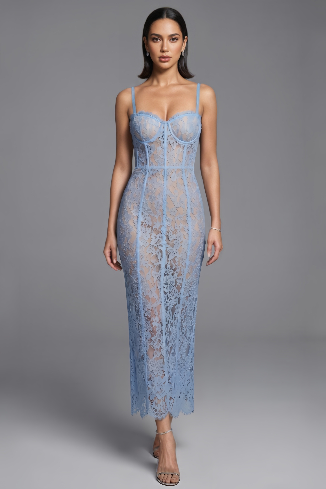 Frenkt Blue Lace Halter Maxi Dress