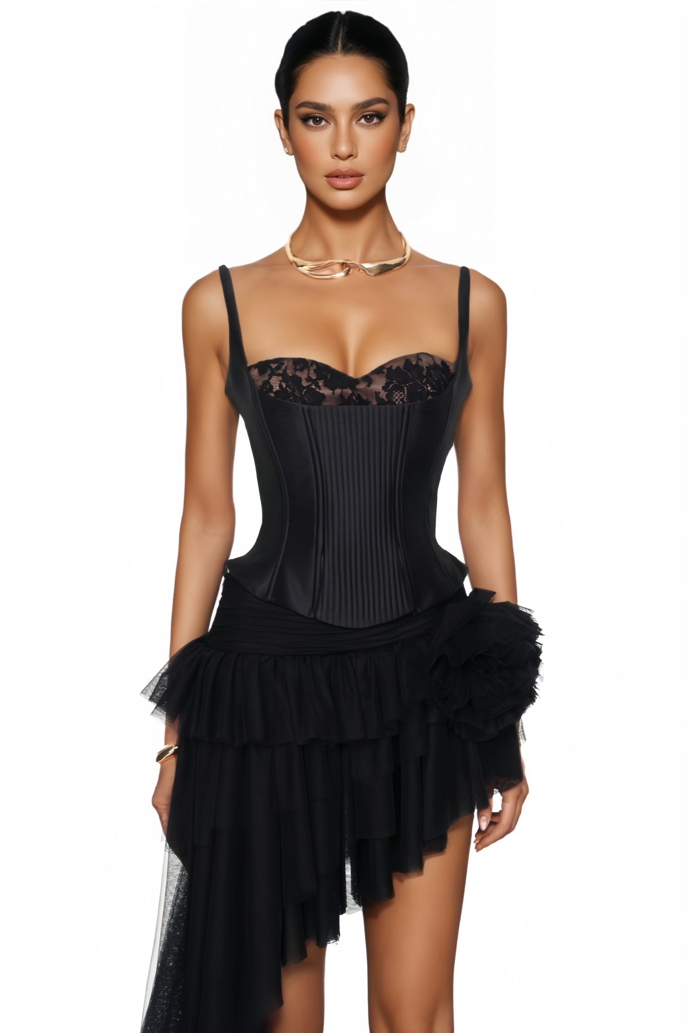 Gynra Black Halter Lace Mesh Maxi Dress Set
