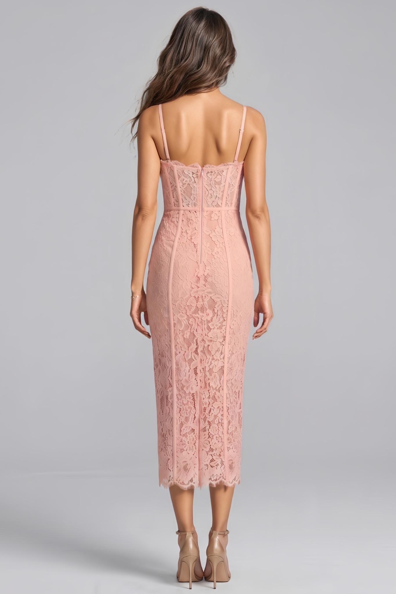Nayllt Pink Lace Halter Maxi Dress