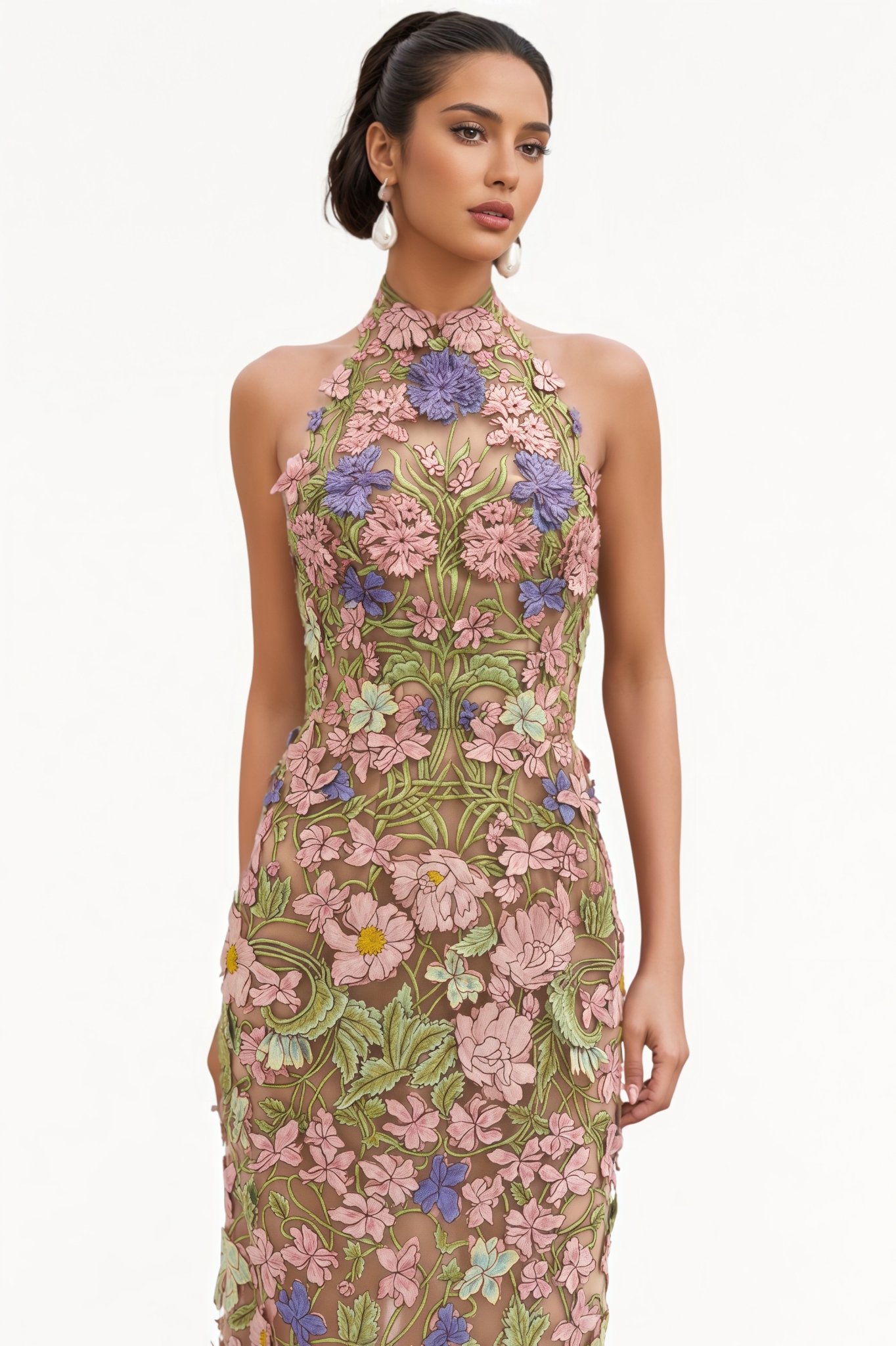 Kantin Halter Neck 3D Flower Maxi Dress