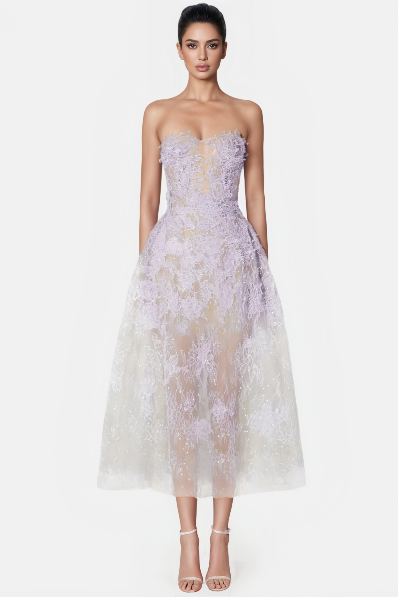 Beatris Floral Sequin Lace Midi Dress