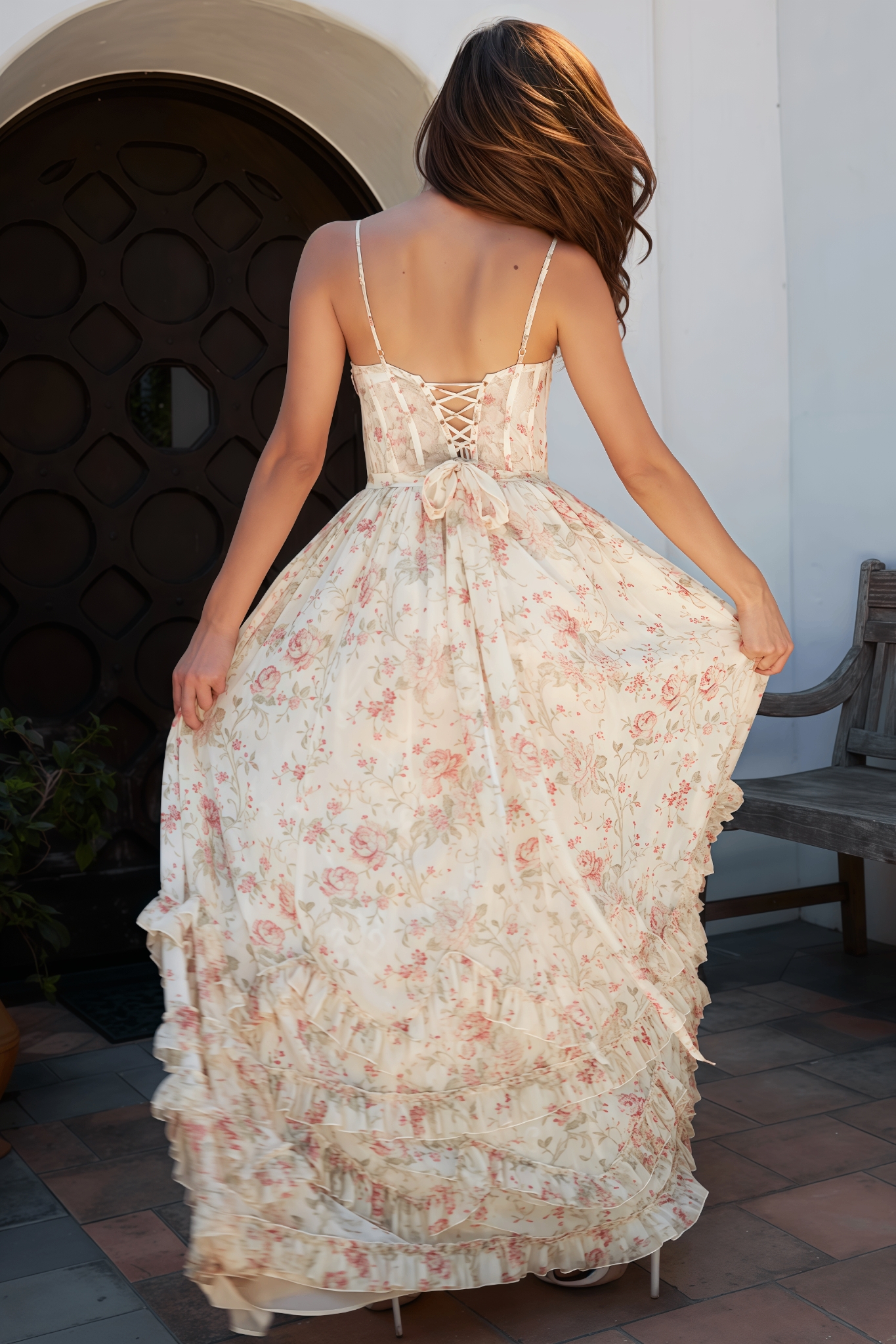 Kervt Yellow Strapless Floral Maxi Dress