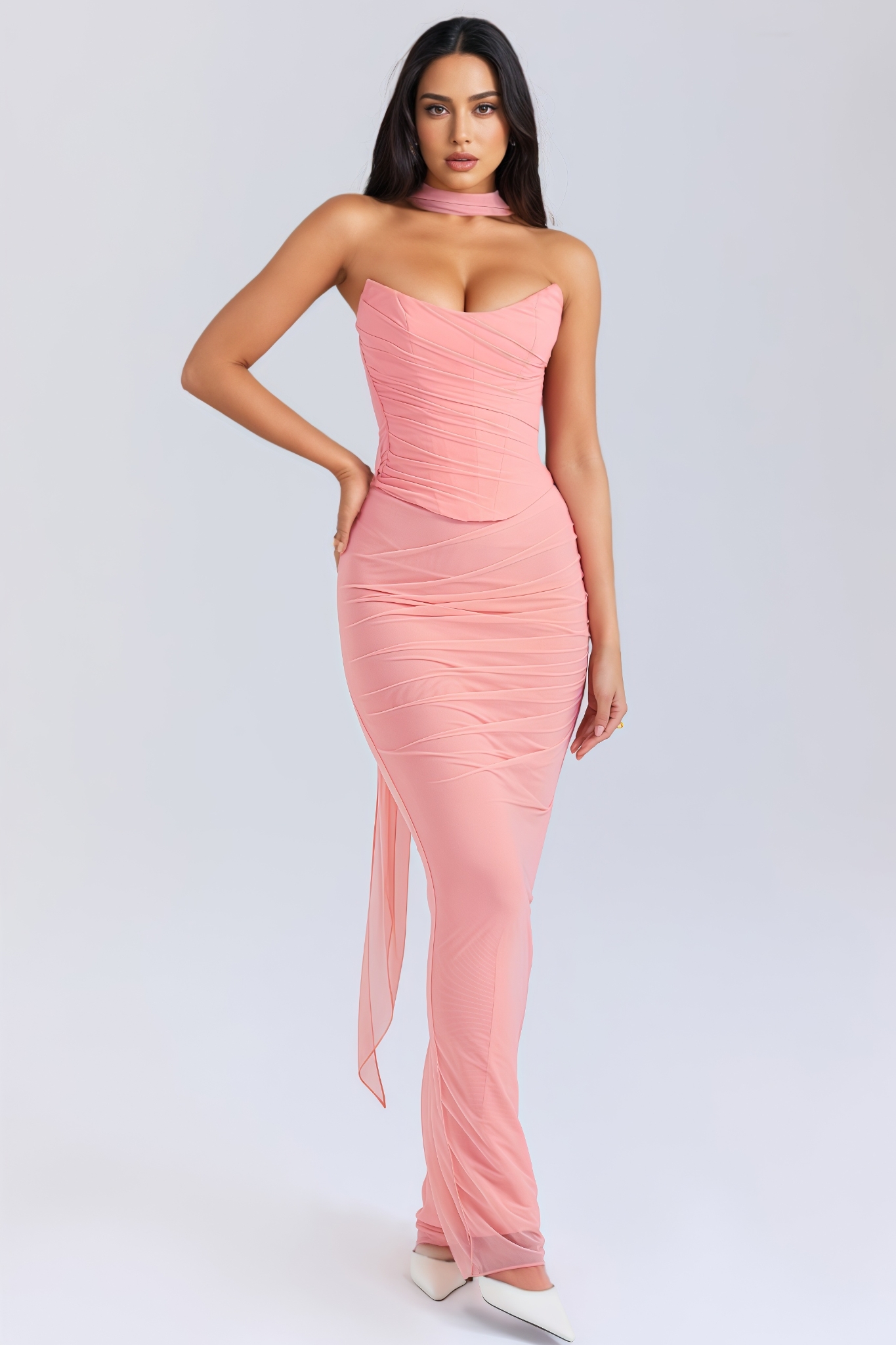 Ivalilt Pink Halter Maxi Dress Set