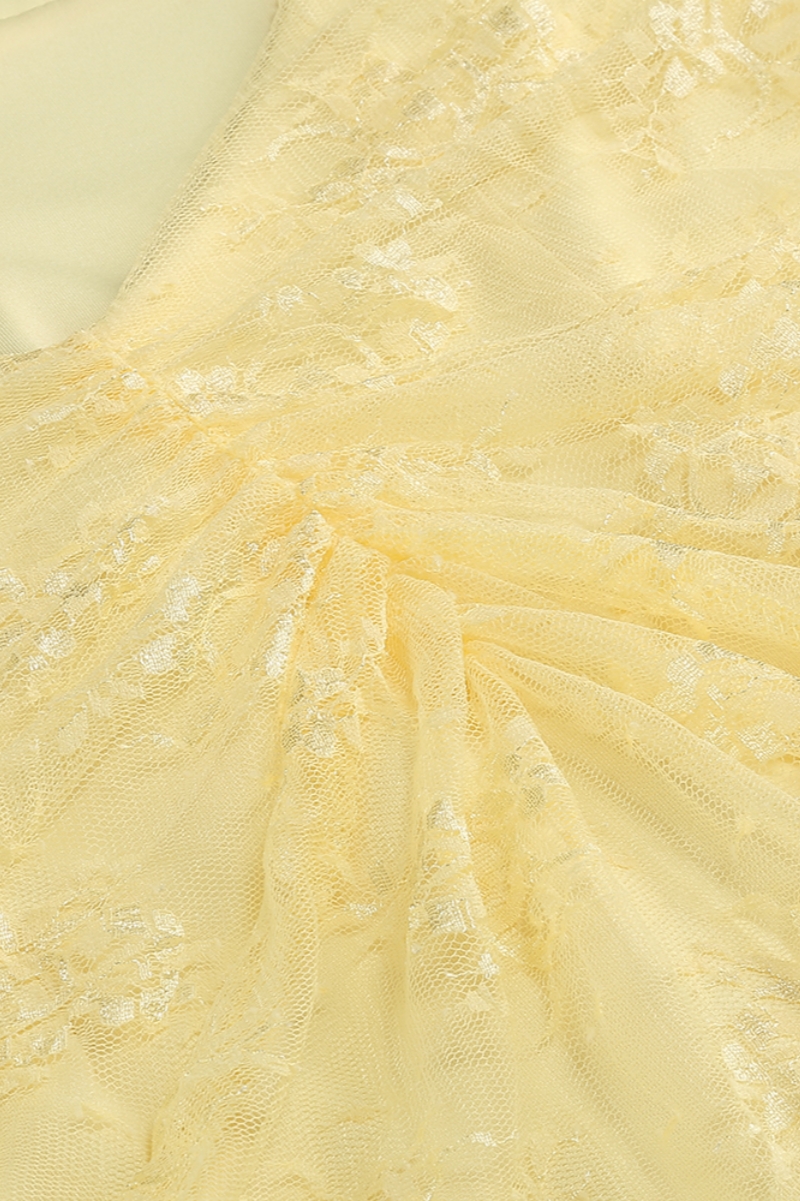 Mlive Yellow Halter Neck Lace Maxi Dress