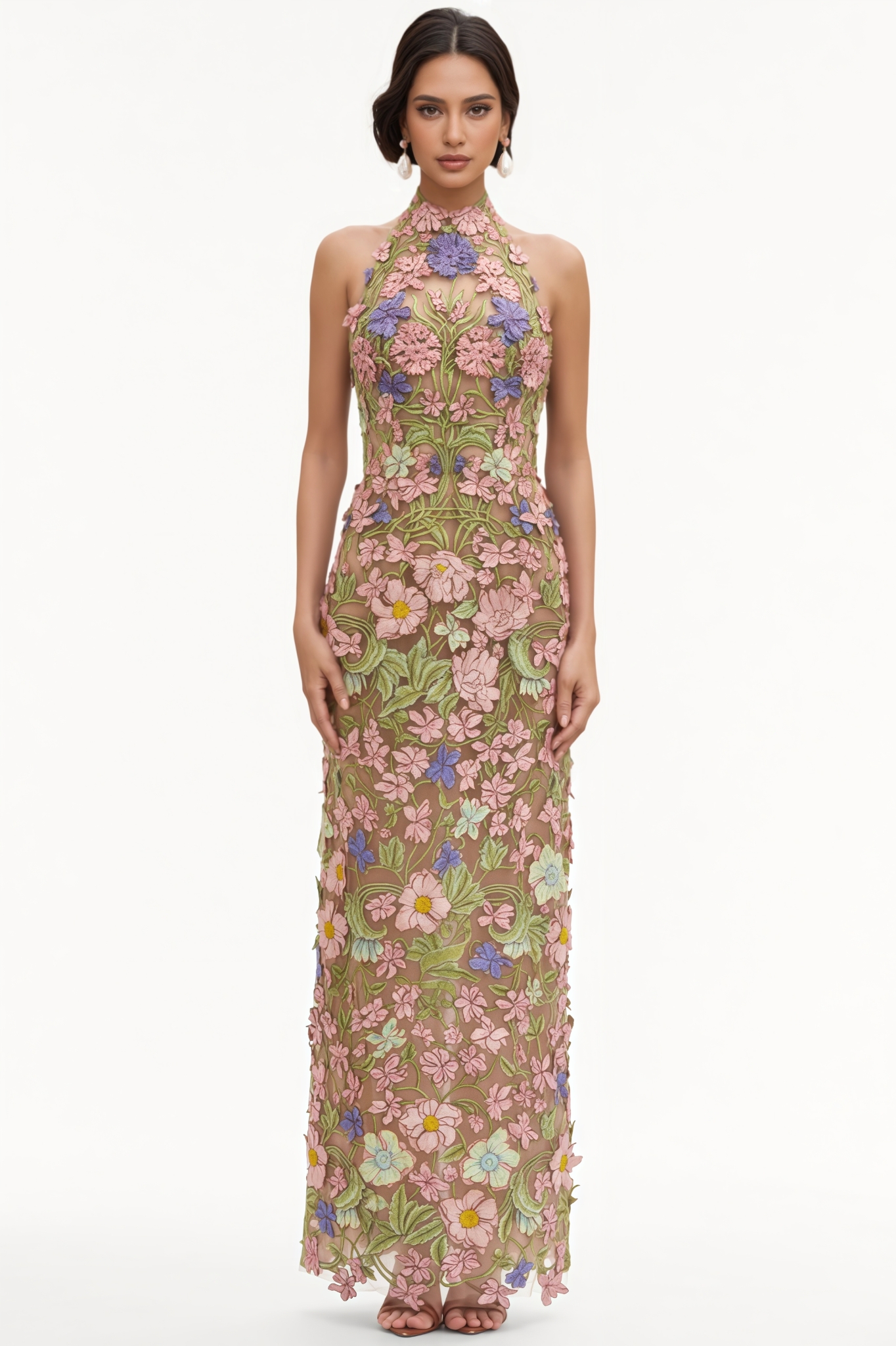 Kantin Halter Neck 3D Flower Maxi Dress