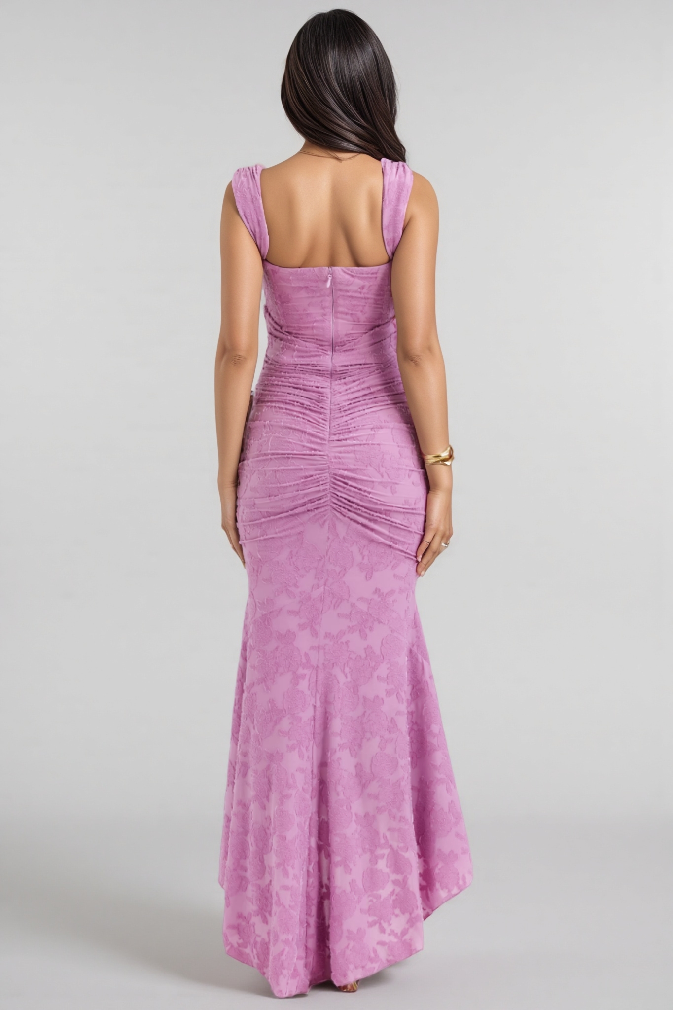 Xylar Purple Pleated Sleeveless Floral Maxi Dress