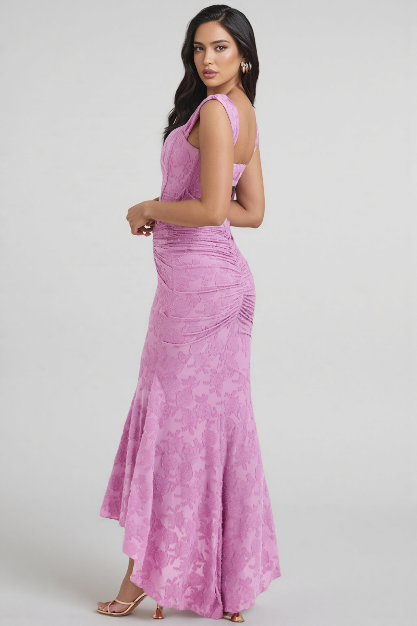 Xylar Purple Pleated Sleeveless Floral Maxi Dress