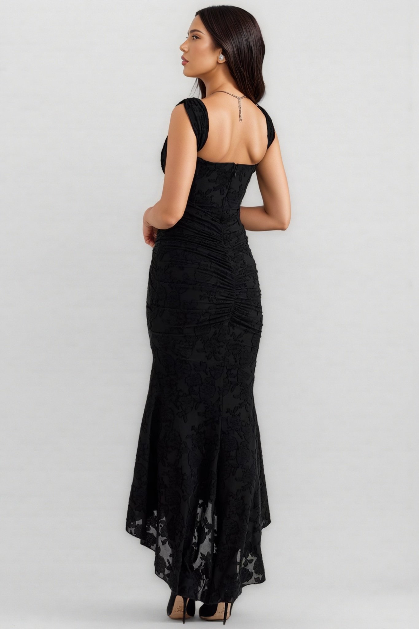 Yvran Black Pleated Sleeveless Floral Maxi Dress