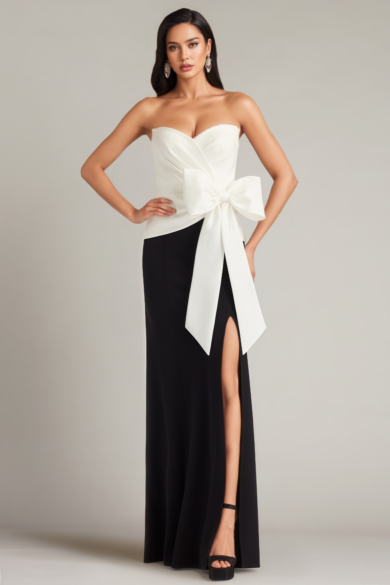 Piret Off Shoulder Bow Slit Maxi Dress