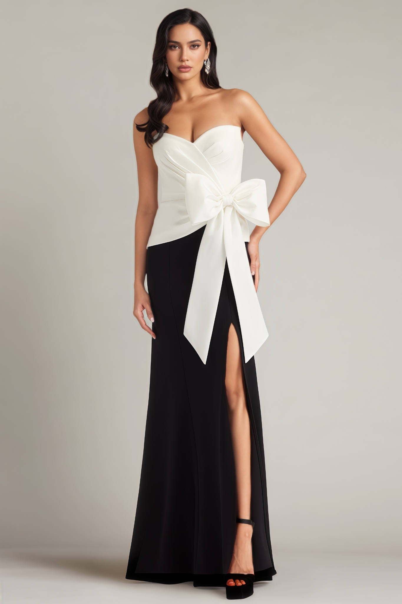 Piret Off Shoulder Bow Slit Maxi Dress