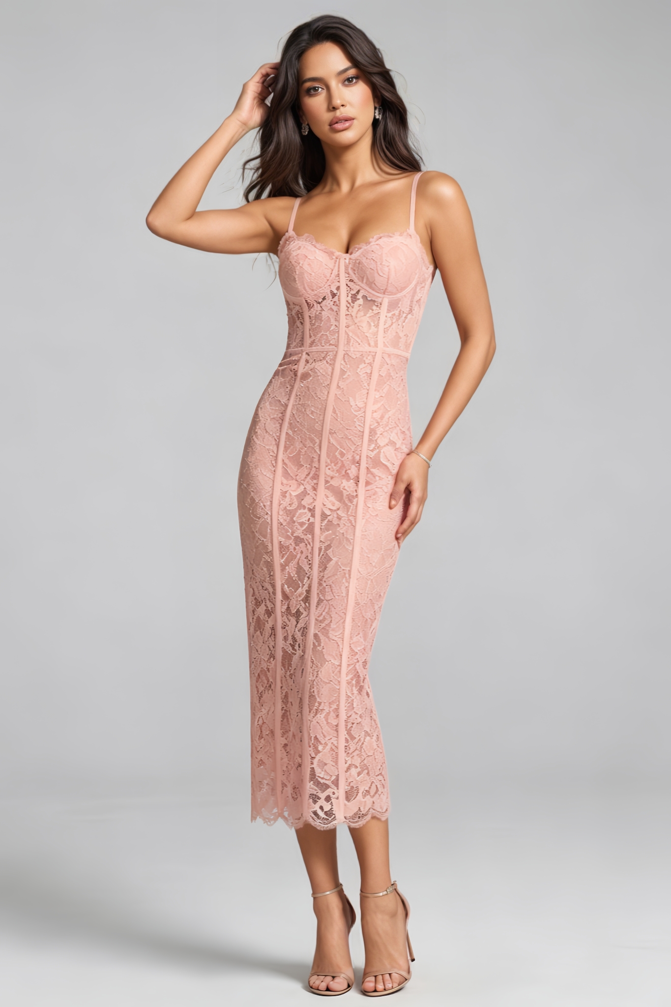 Nayllt Pink Lace Halter Maxi Dress