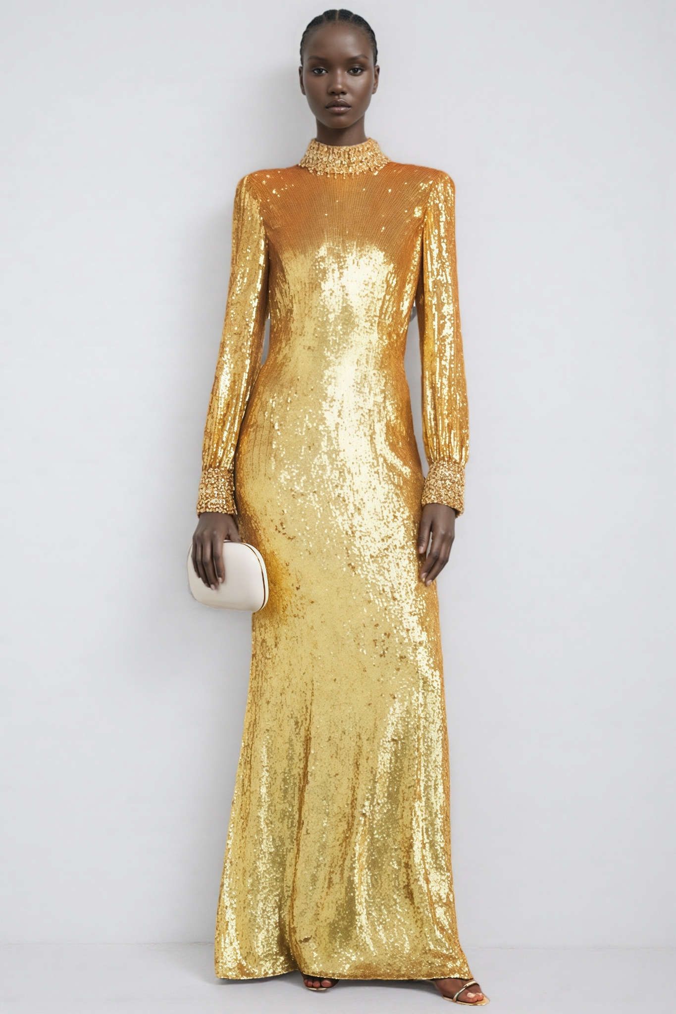 Hetty Gold Beaded Sequined Maxi Dres