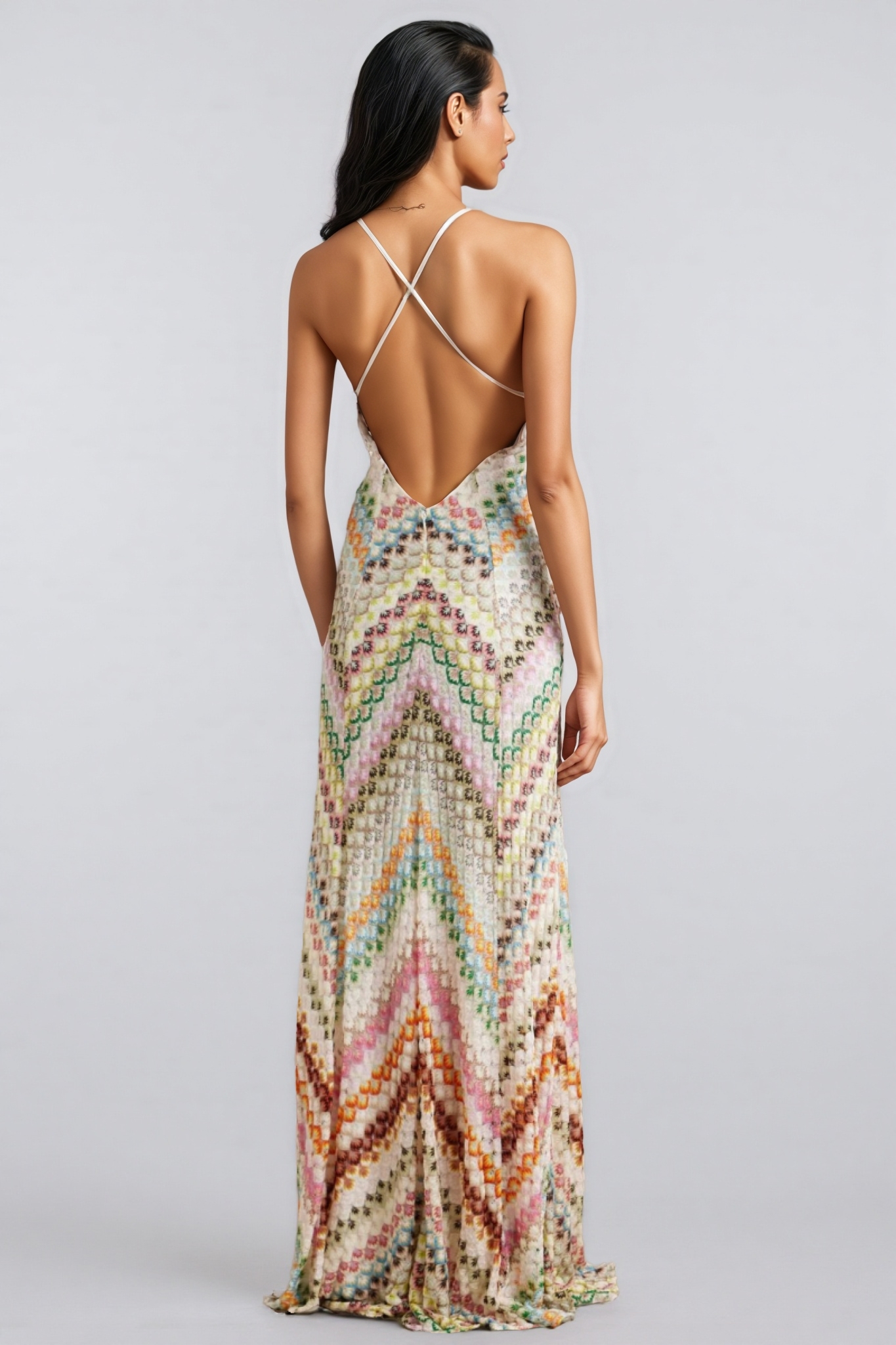 Haley Open-Back Crochet Knit Maxi Dress 