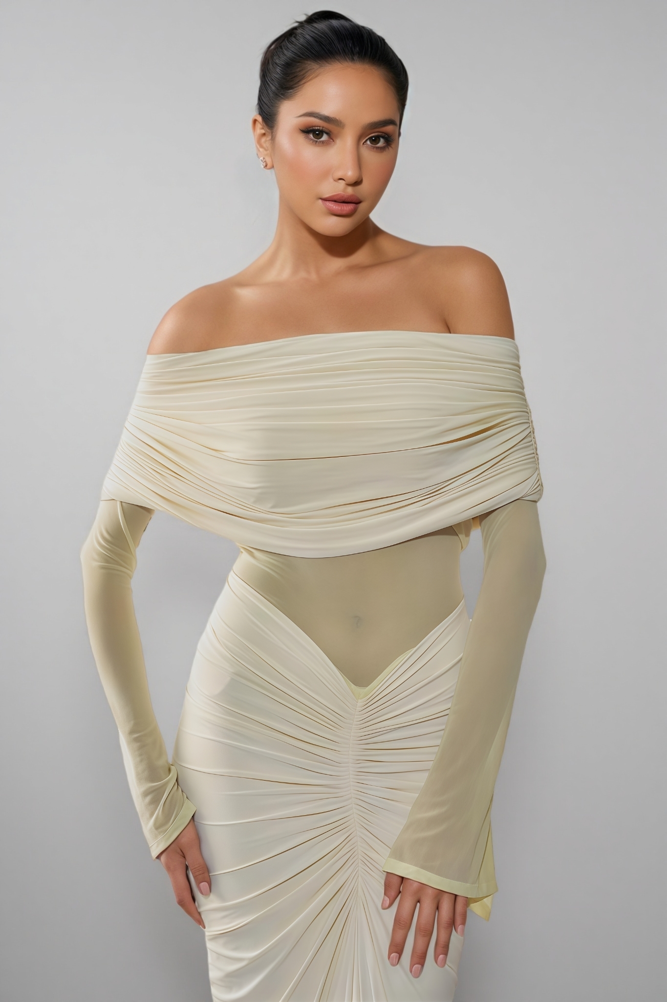 Argelia Off Shoulder Ruched Maxi Dress