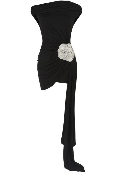 Olexia Asymmetric Embroidered Rose Mini Dress