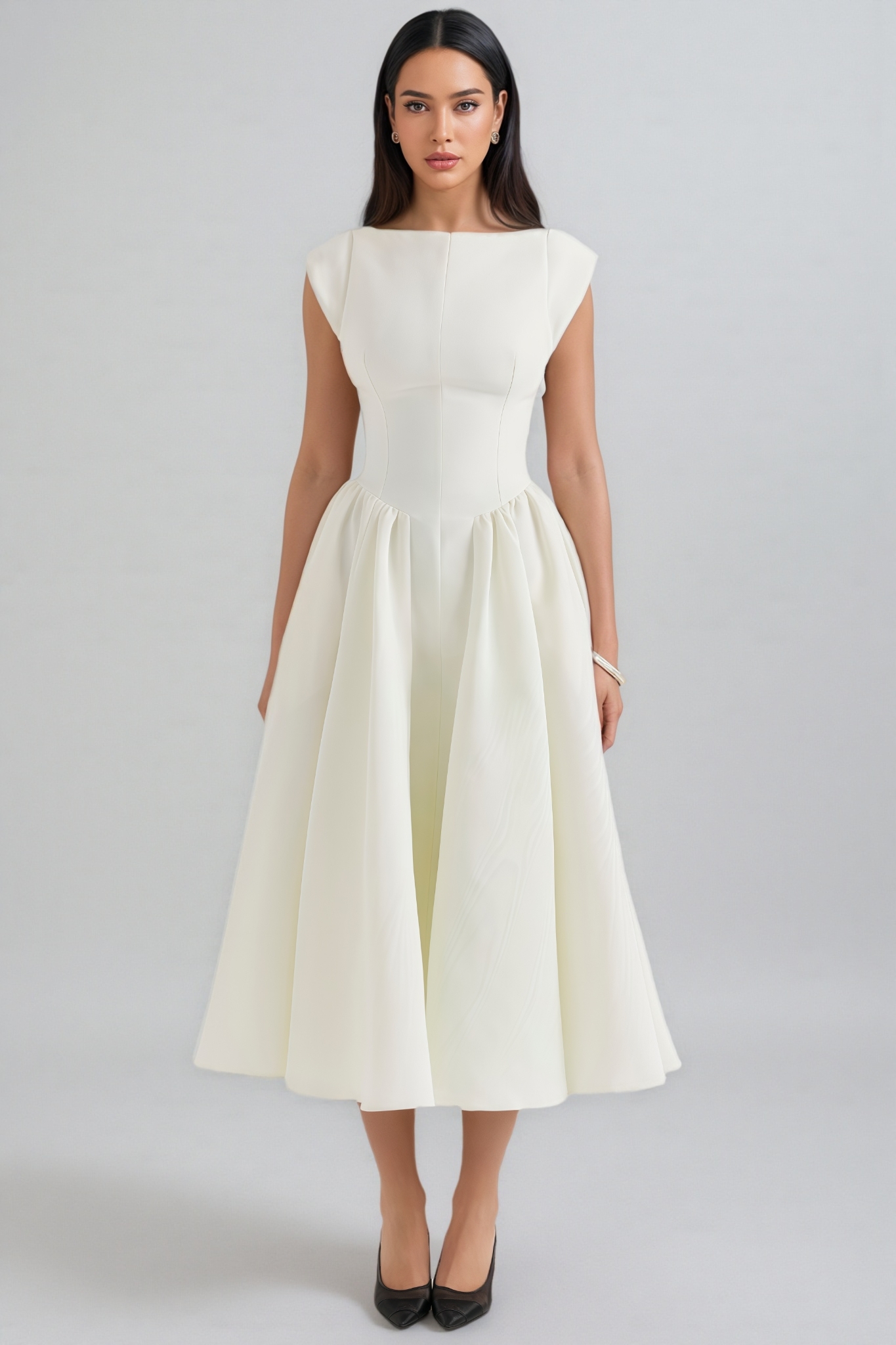 Jovie Ivory Moire Satin Midi Dress