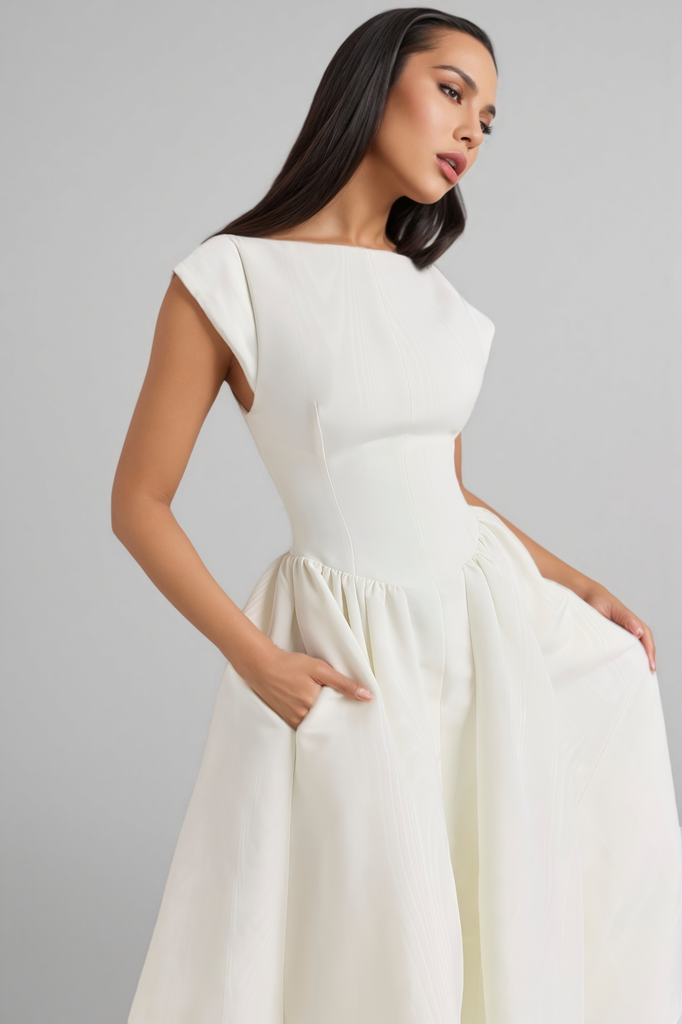 Jovie Ivory Moire Satin Midi Dress