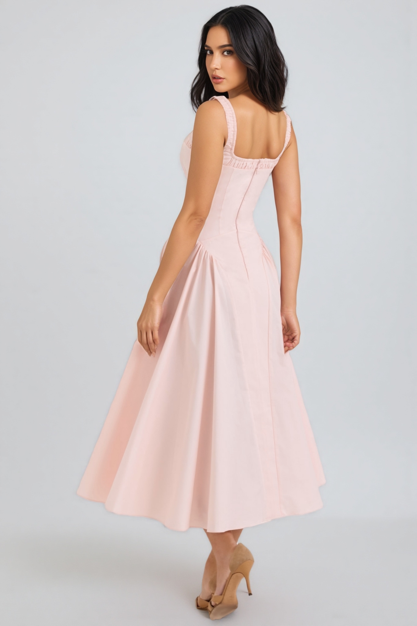 Lyrice Rose Pink Stretch Cotton Midi Dress