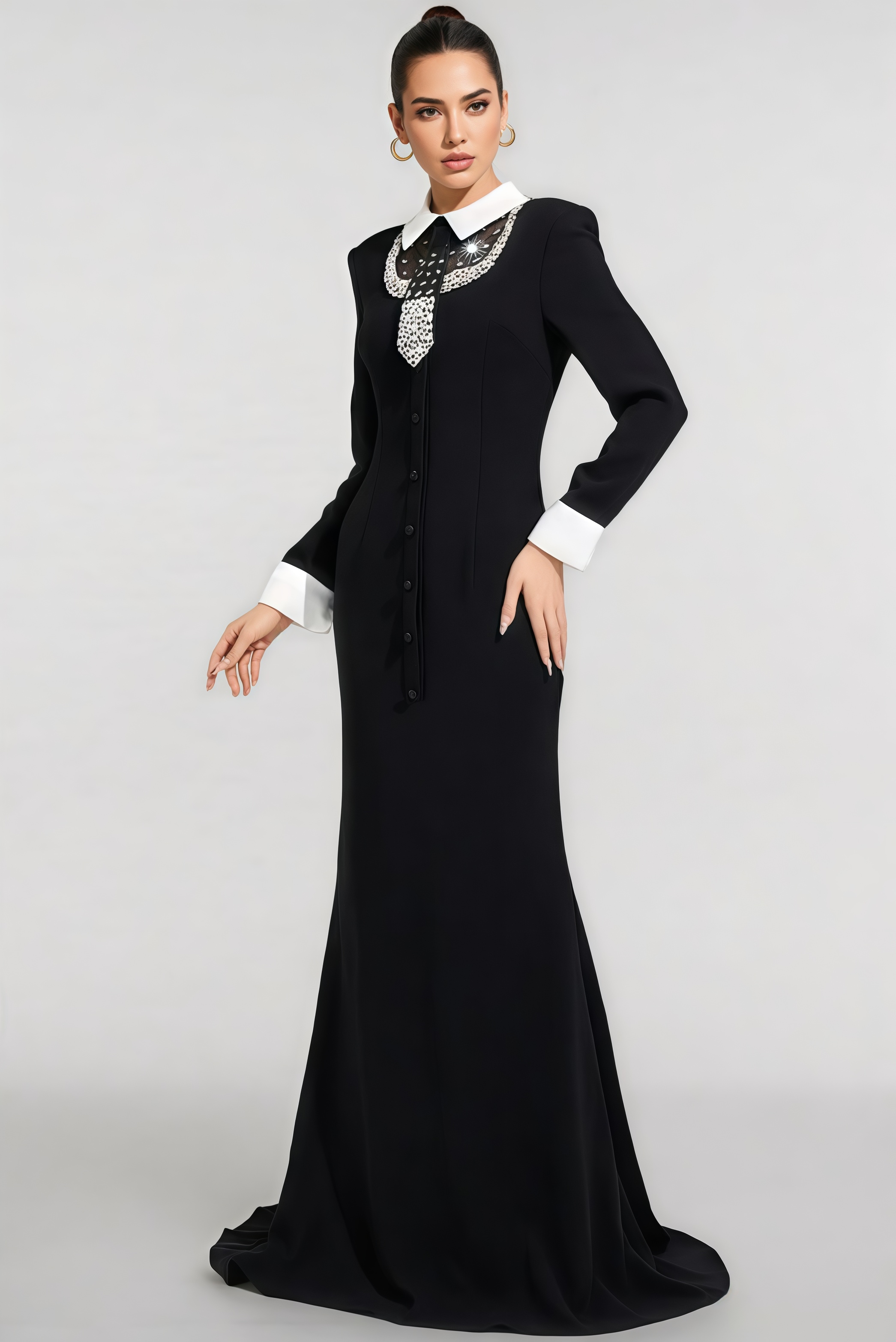 Avran Black Long Sleeve Diamond Mermaid Maxi Dress