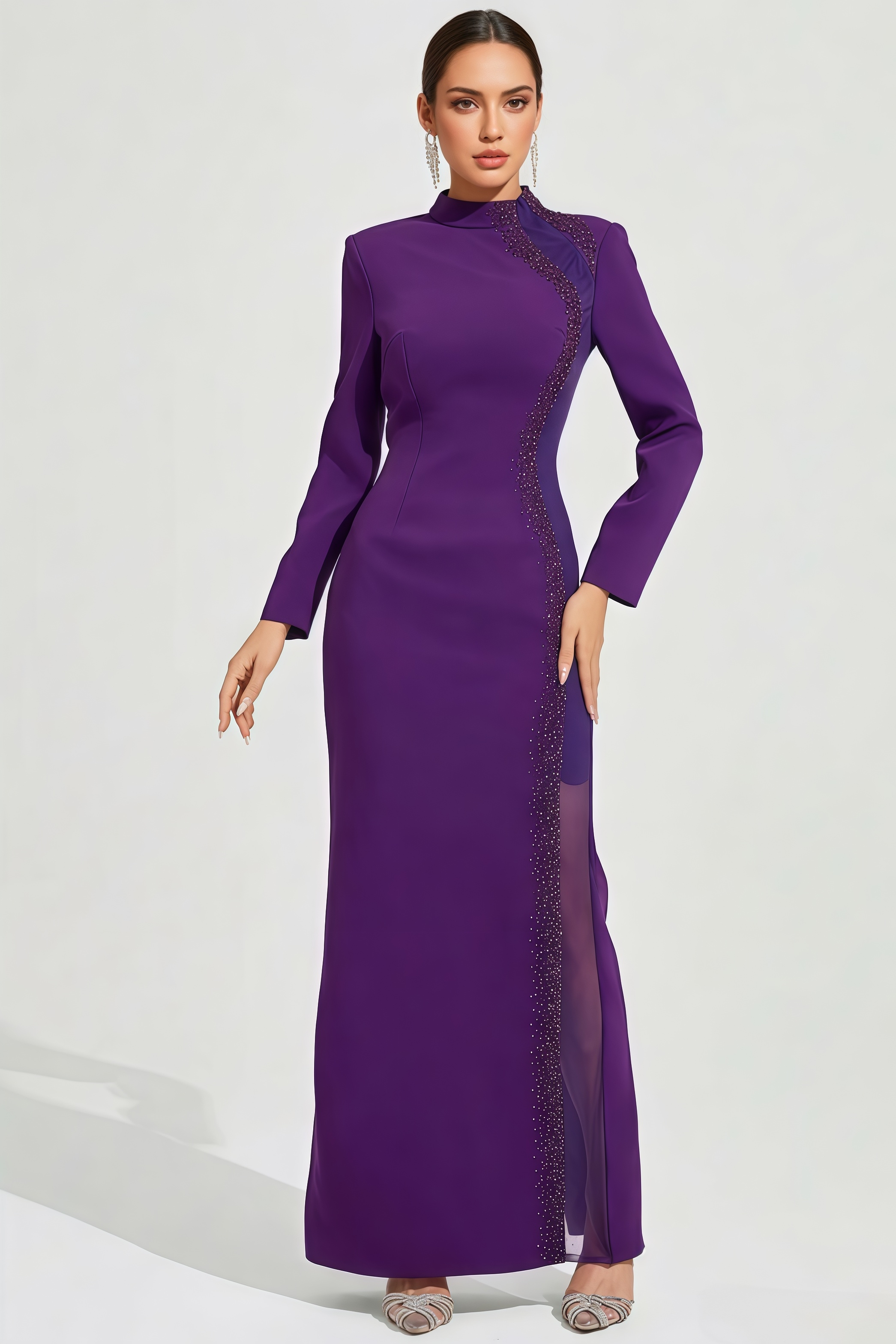 Kiros Purple Diamond Mesh Maxi Dress