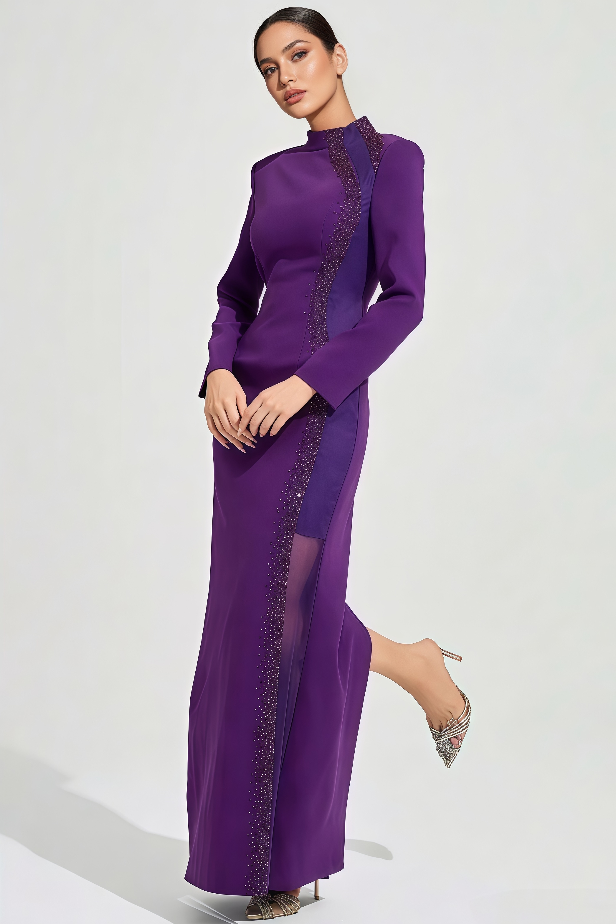 Kiros Purple Diamond Mesh Maxi Dress