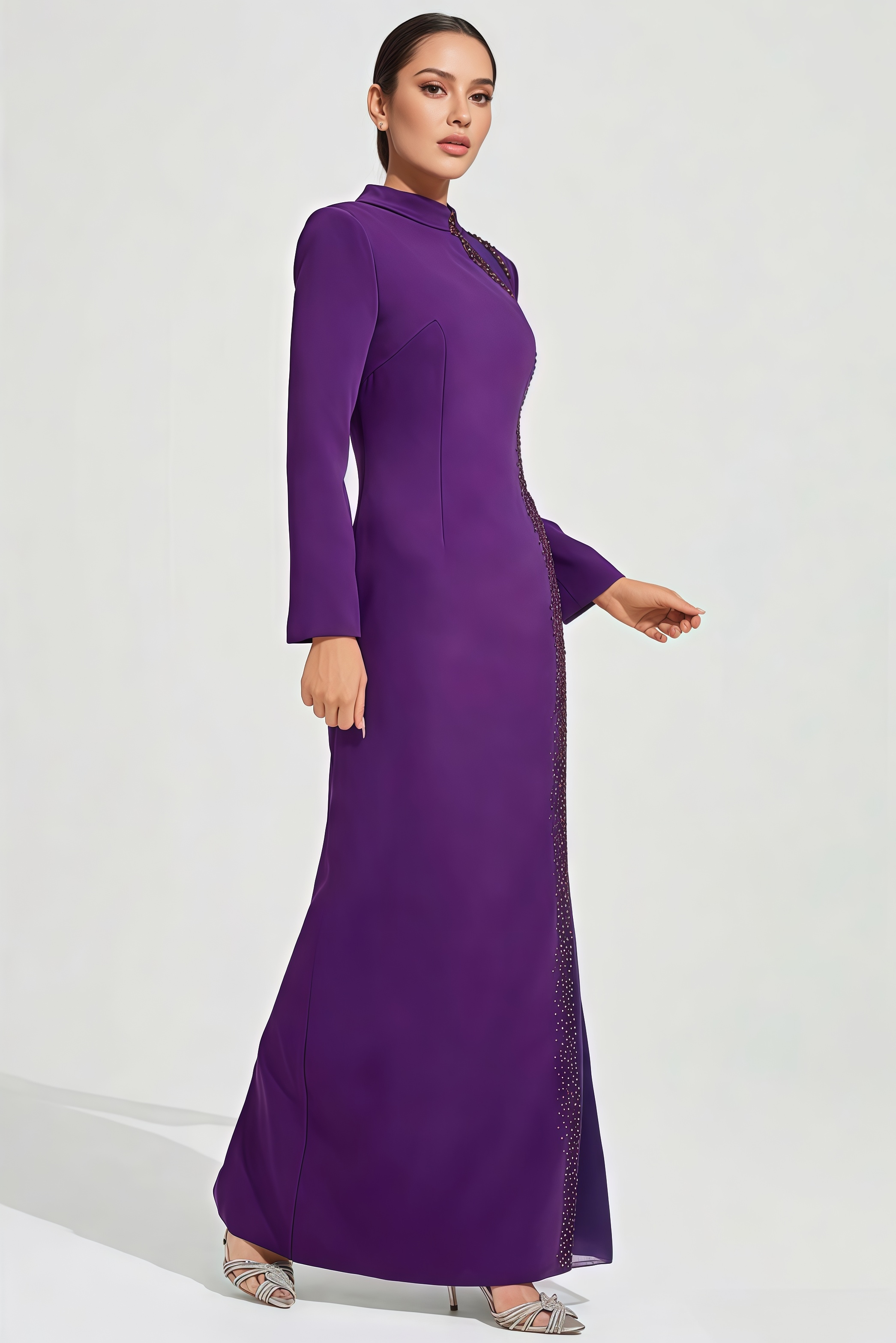 Kiros Purple Diamond Mesh Maxi Dress