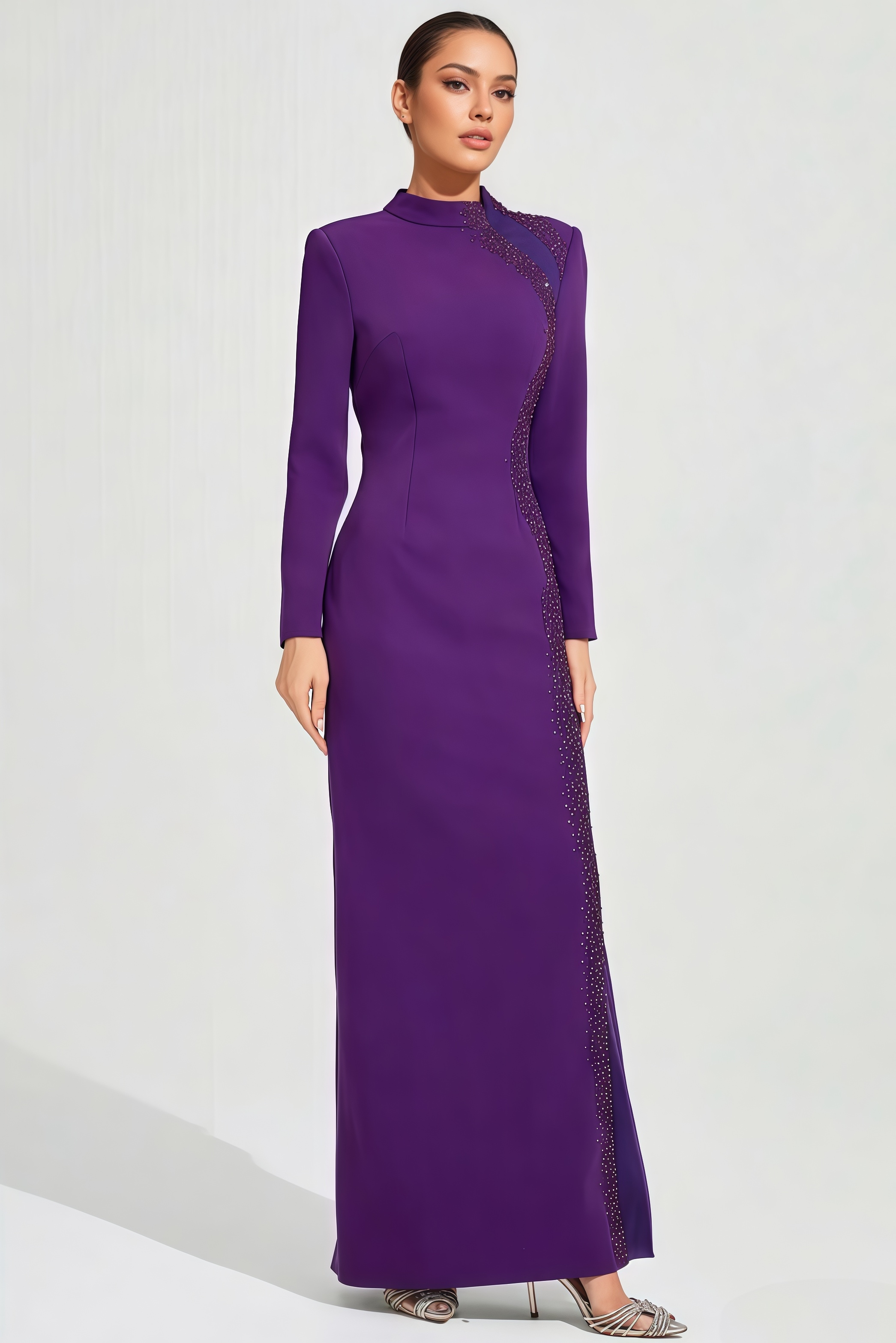 Kiros Purple Diamond Mesh Maxi Dress
