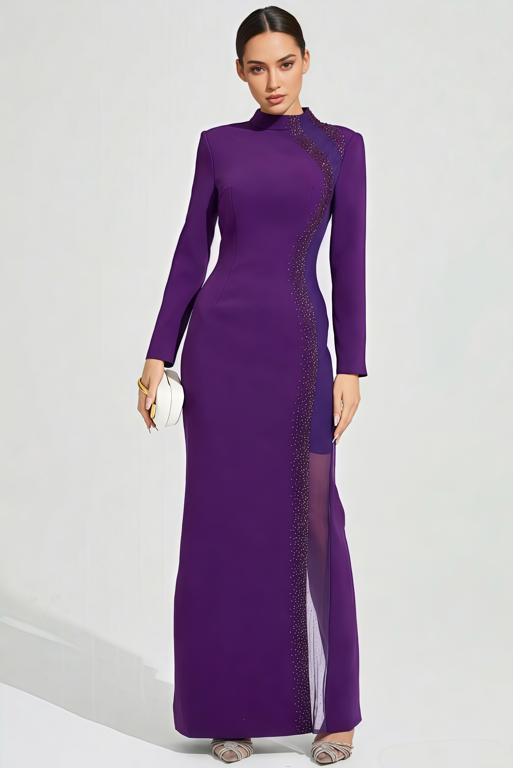 Kiros Purple Diamond Mesh Maxi Dress