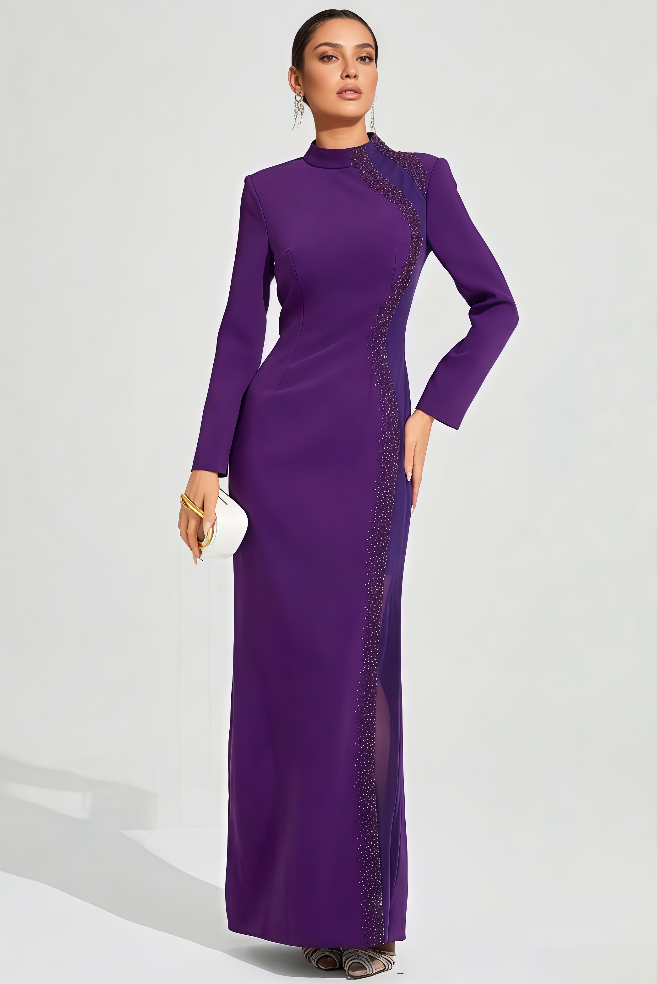 Kiros Purple Diamond Mesh Maxi Dress