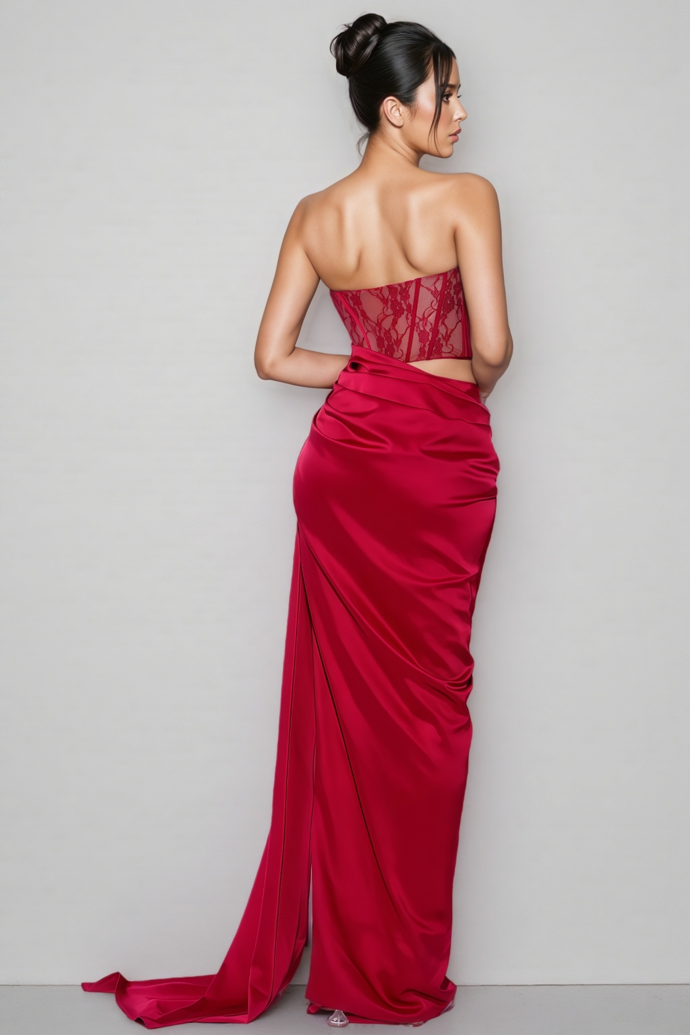 Analu Red Lace High Slit Maxi Dress