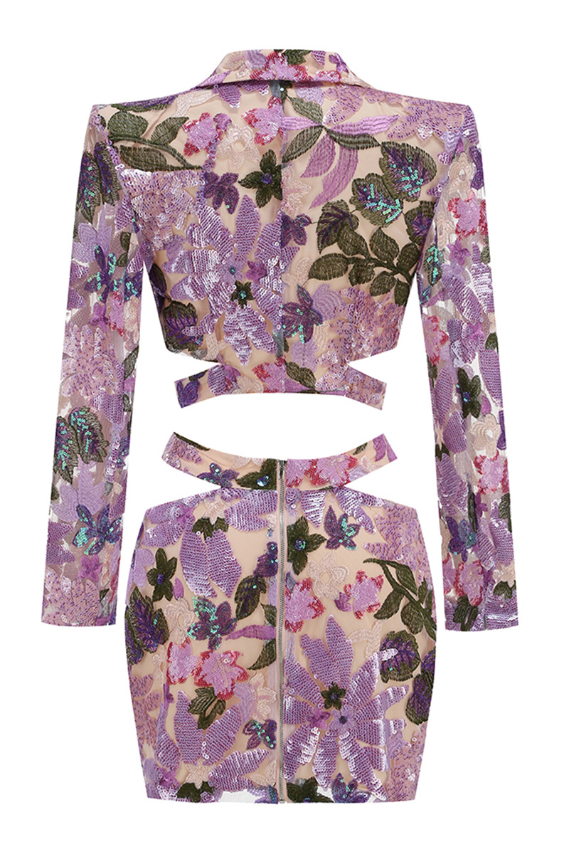 Isabella Purple Sequin Print Mini Dress Set