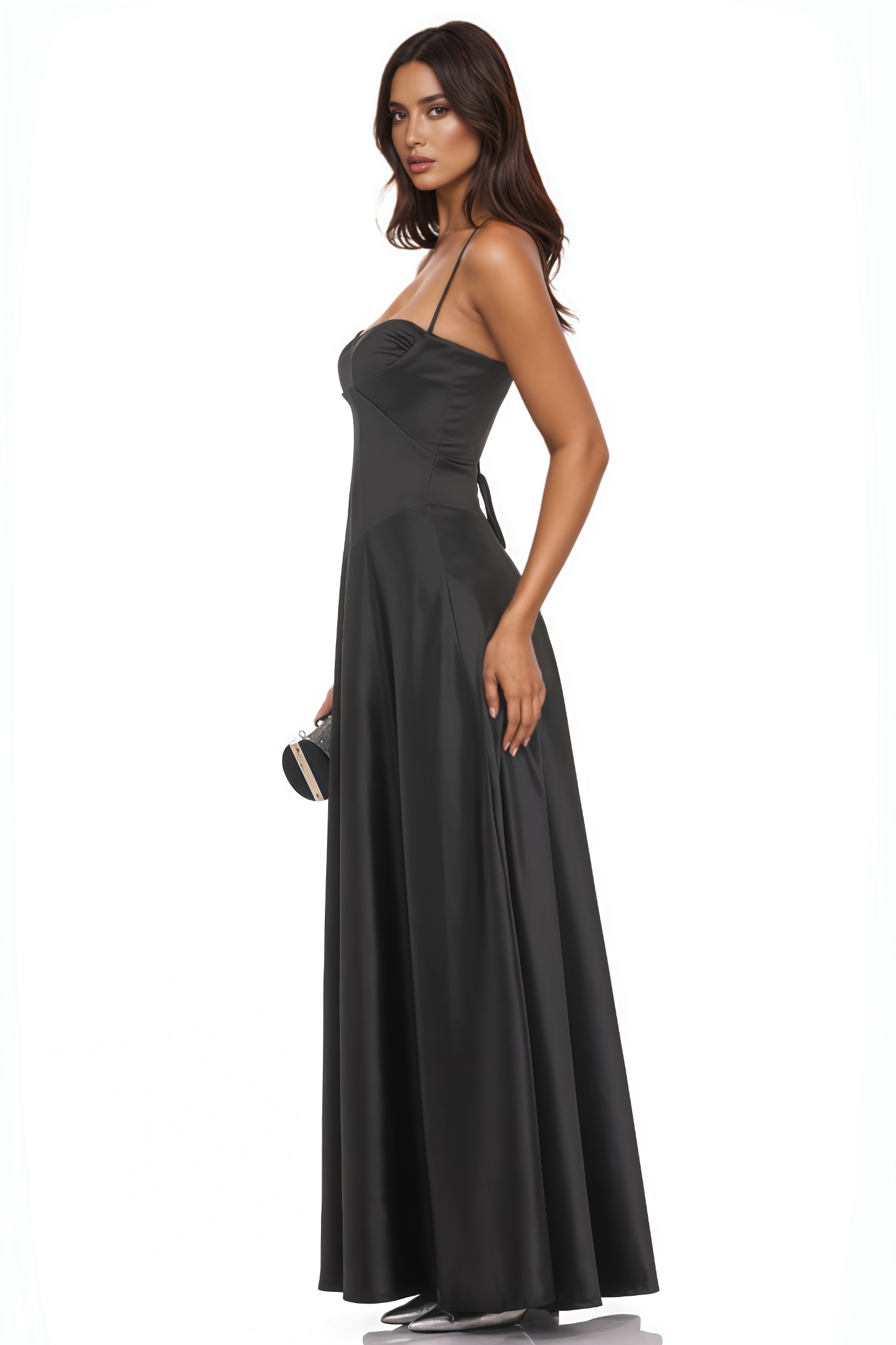 Haznel Black Satin Square Neck Maxi Dress