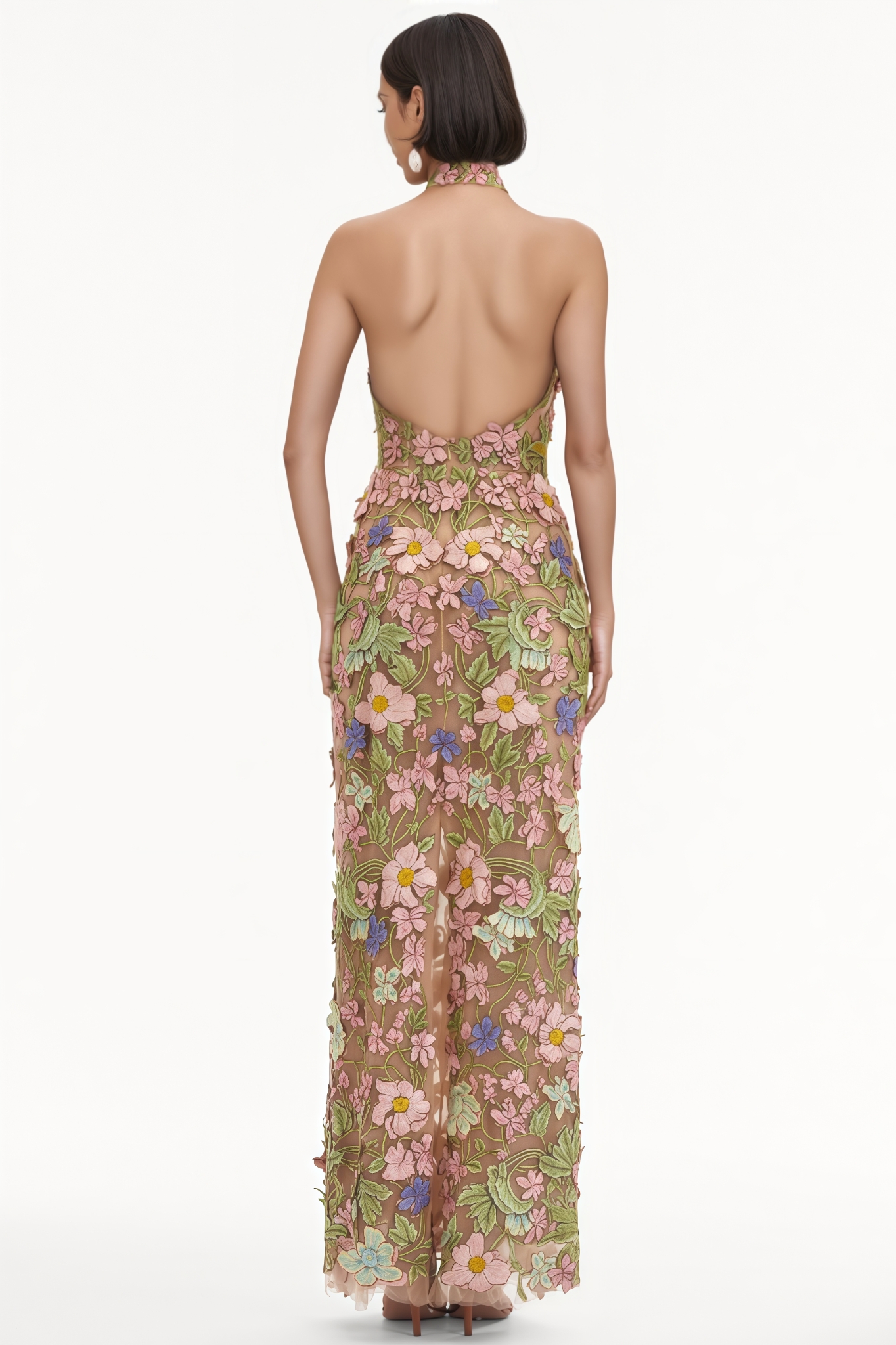 Kantin Halter Neck 3D Flower Maxi Dress