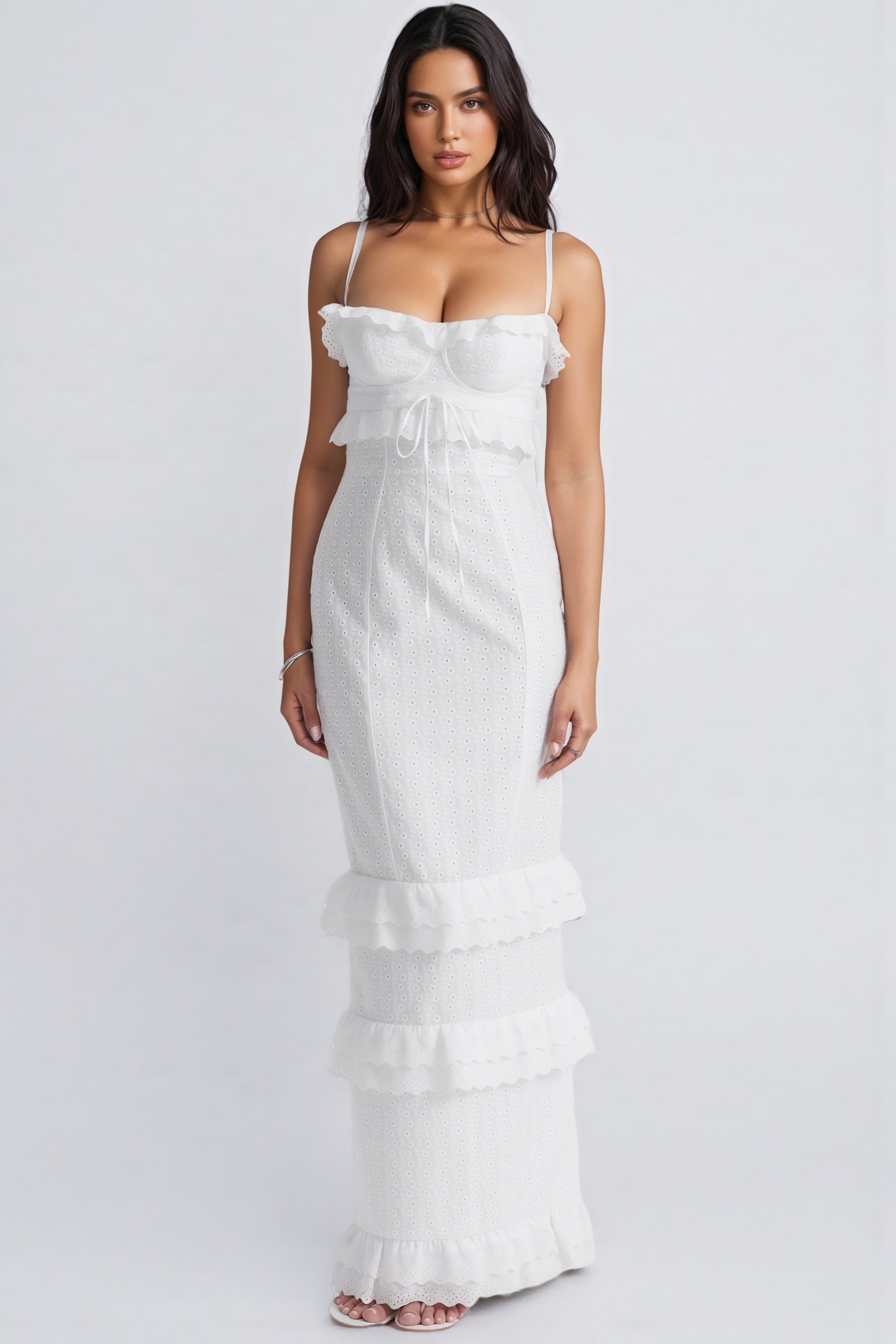 Imani Solid Embroidered Sleeveless Midi Dress