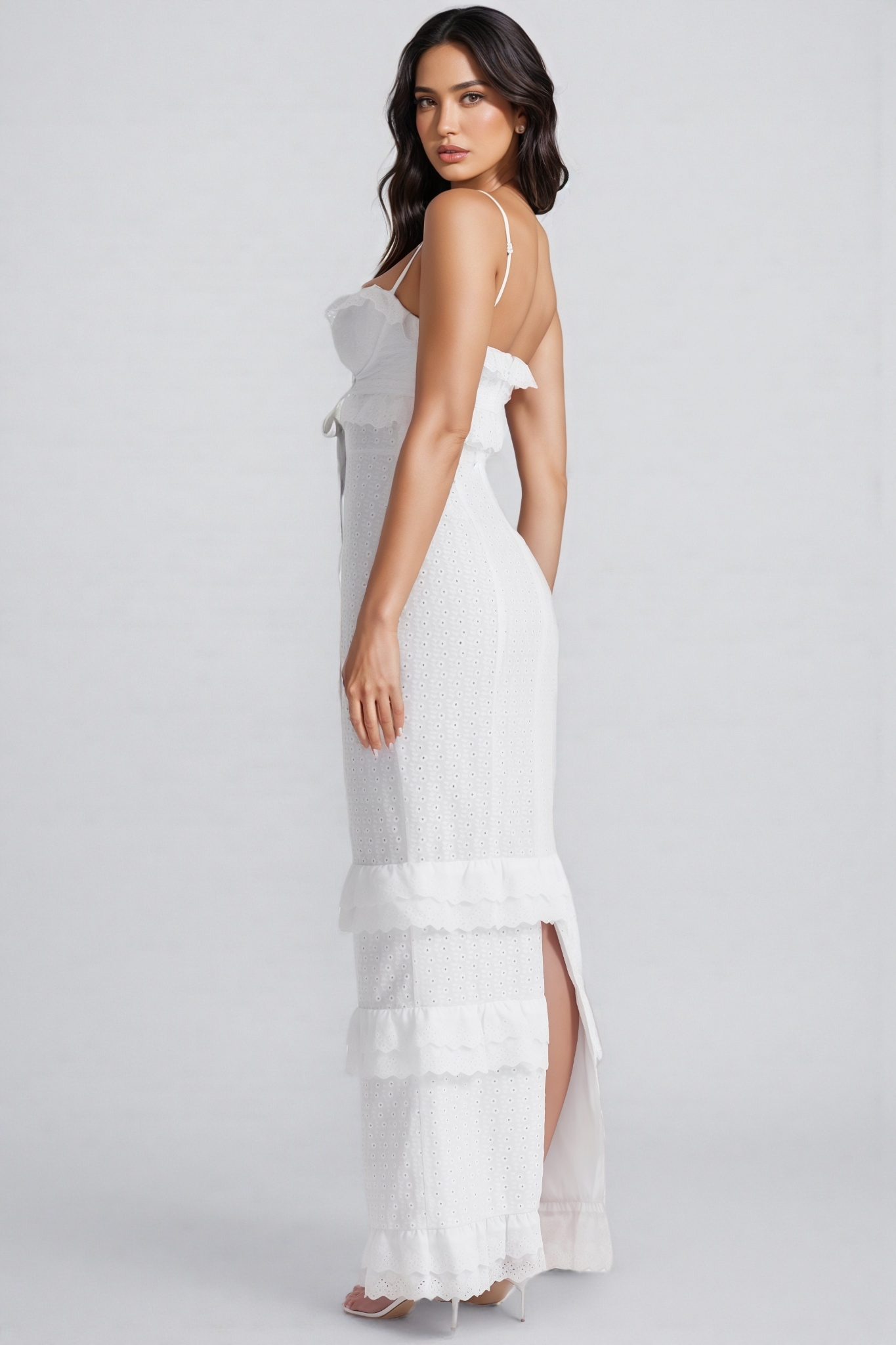 Imani Solid Embroidered Sleeveless Midi Dress