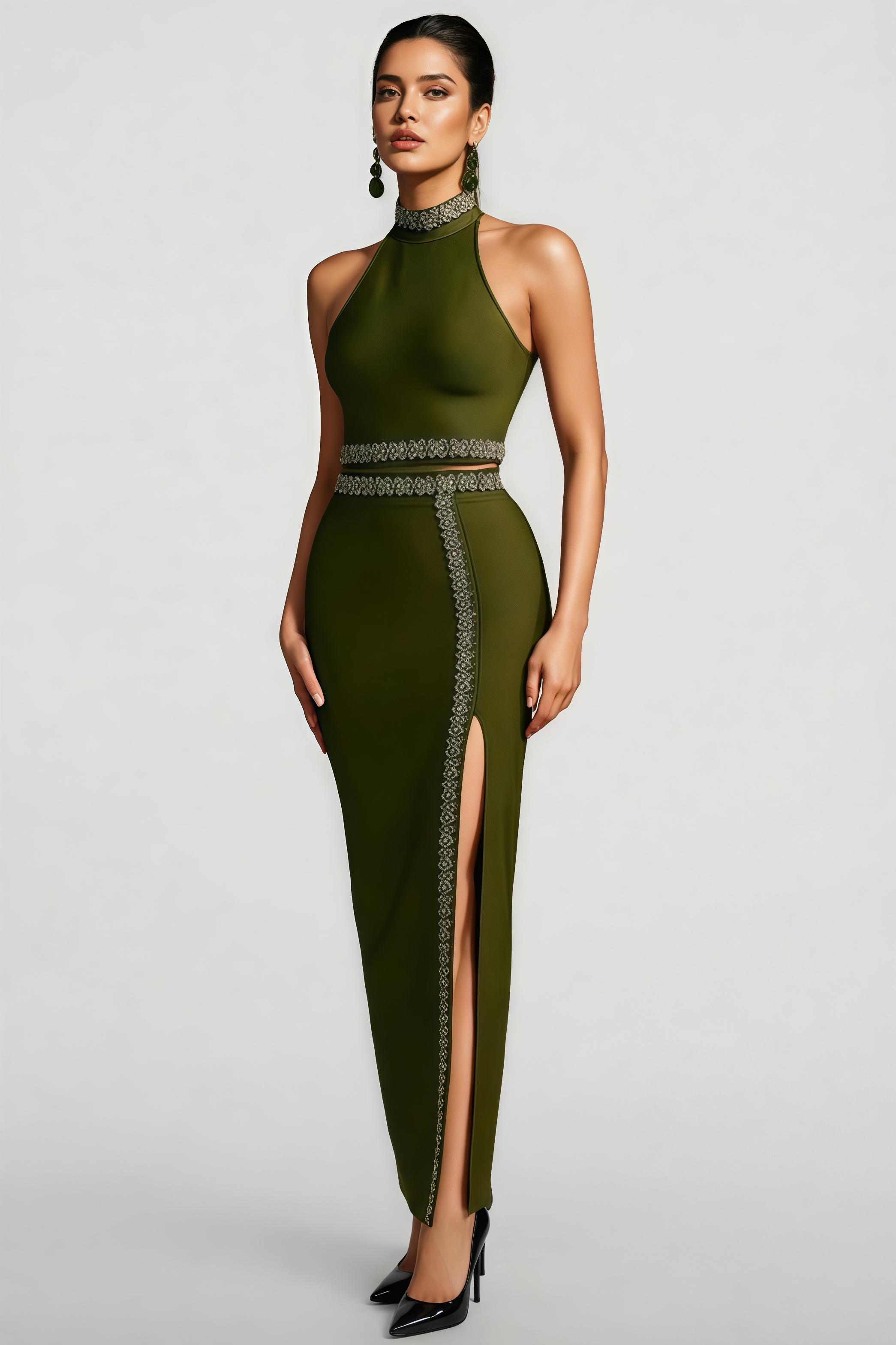 Givens Halterneck Crystal Bandage Maxi Dress Set