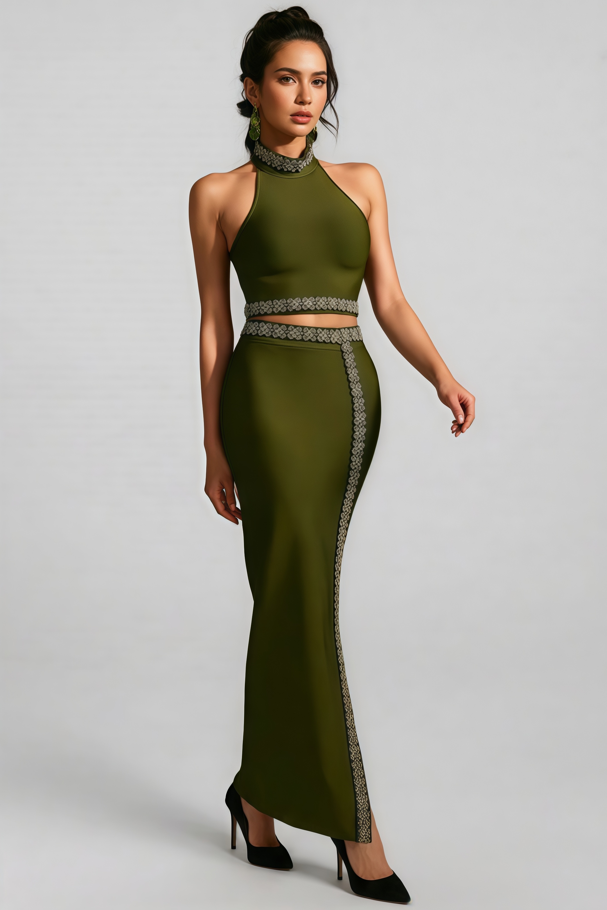 Givens Halterneck Crystal Bandage Maxi Dress Set